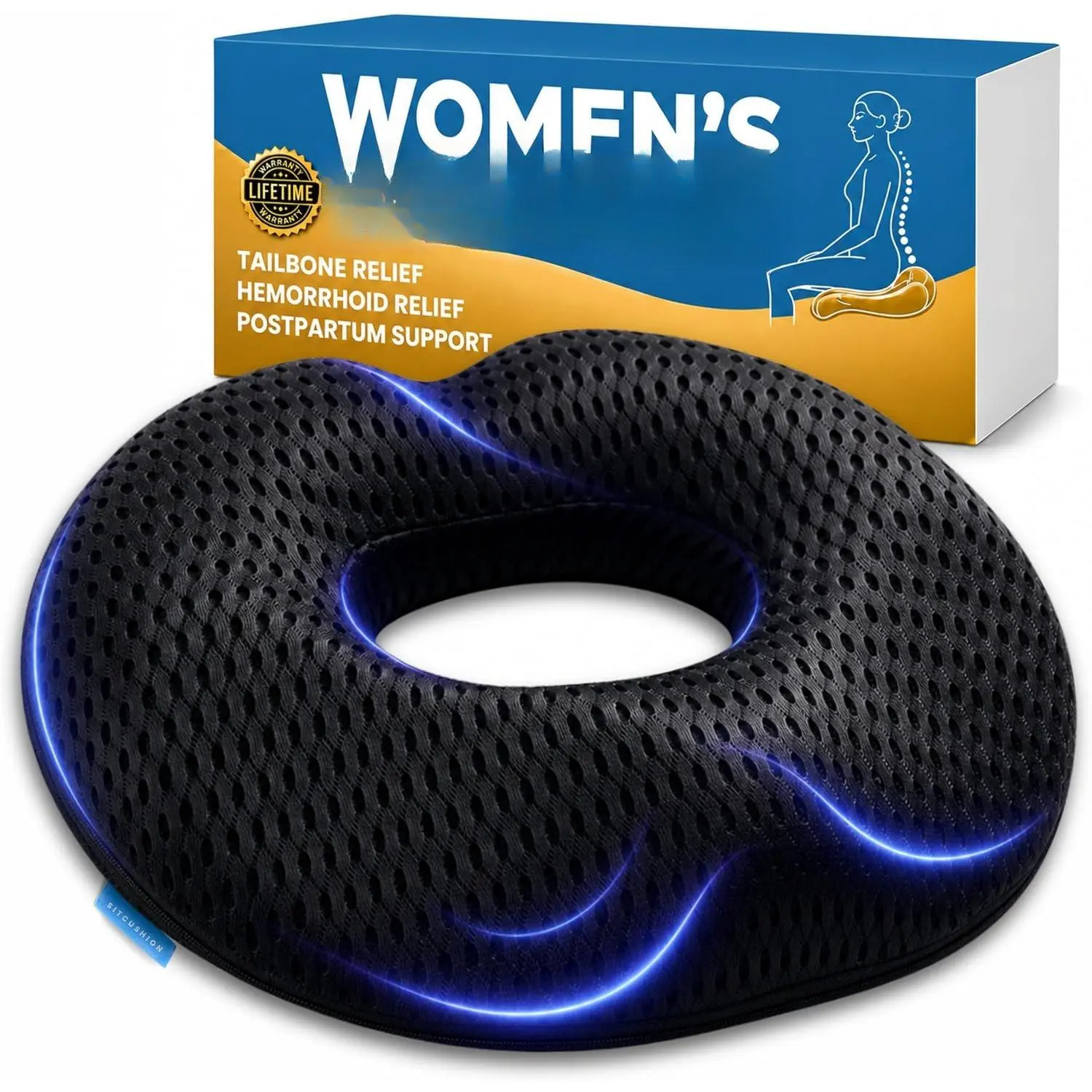 Donut Cushion for Women,  Pillow for  ,  &  Sitting Support, Office Chair Cushion for Long Sitting,  Seat Cushion (4D Black)