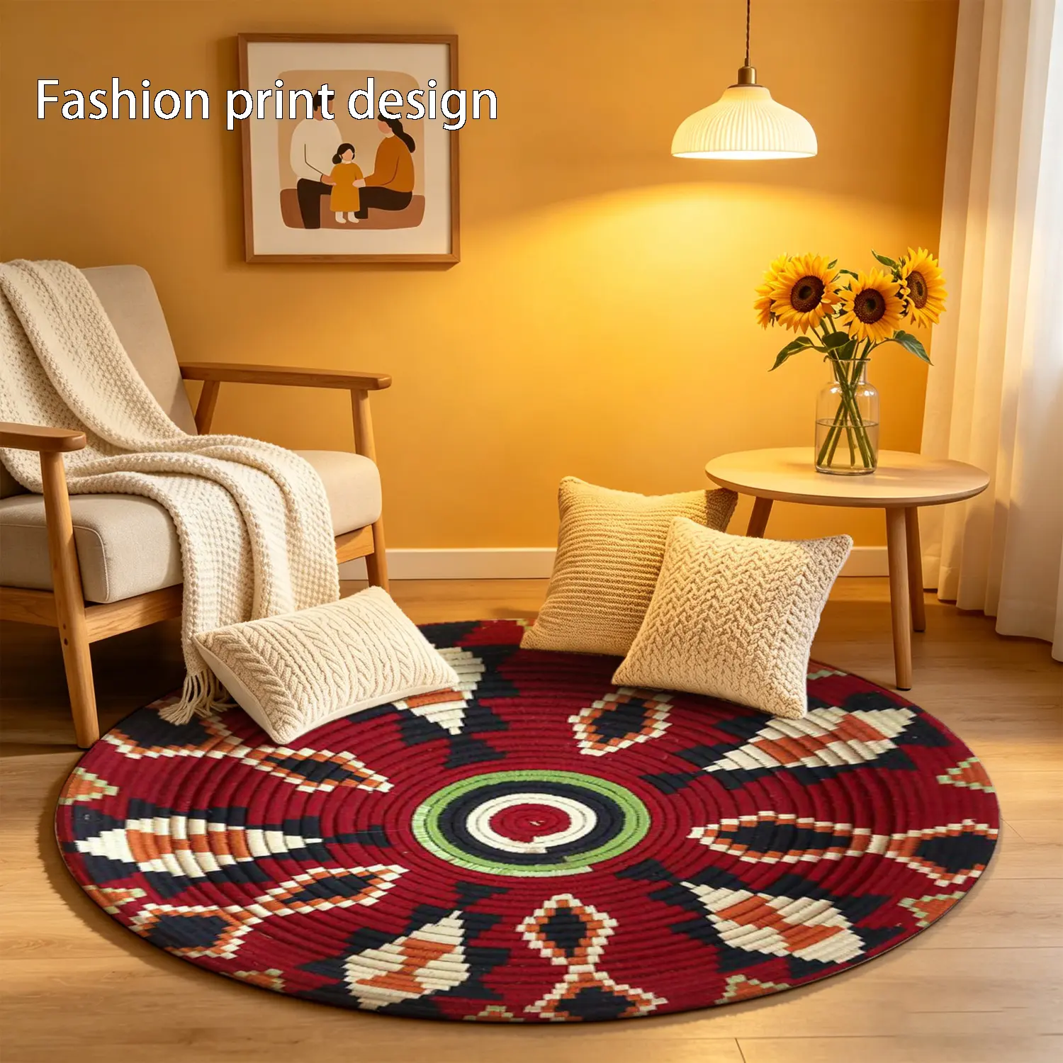 1 piece of 2D flat woven circular pattern floor mat, Home Decorative Rug, Casual Rug, suitable for bedroom, living room, entrance, kitchen, bathroom and other places, available in all seasons