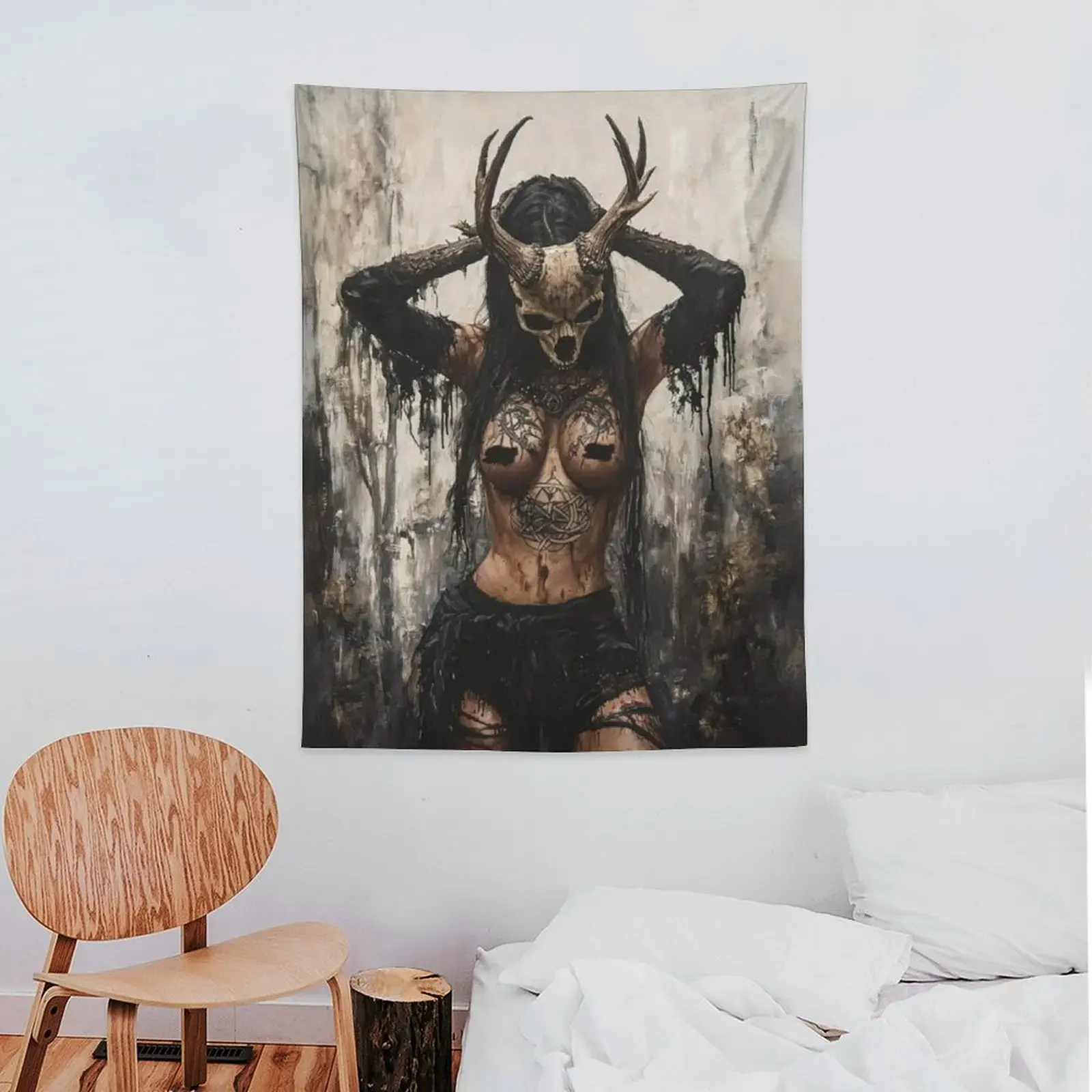 Dark Gothic Fabric Wall Tapestry - Antlers Themed, Bookish Theme Home Decor for Bedroom, Dark Academia Wall Art, Multi-Size Fantasy Gift for Book Lovers, Bedroom Decor, One-Piece