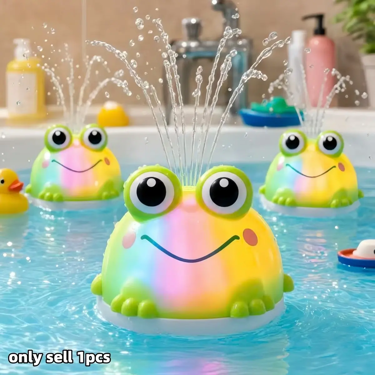 Glowing Water Play Frog Bath Toy with LED Lights, Splash Toy for Bathtub and Pool, Birthday Gift for Kids Ages 1-3, Requires 3 Aa Batteries