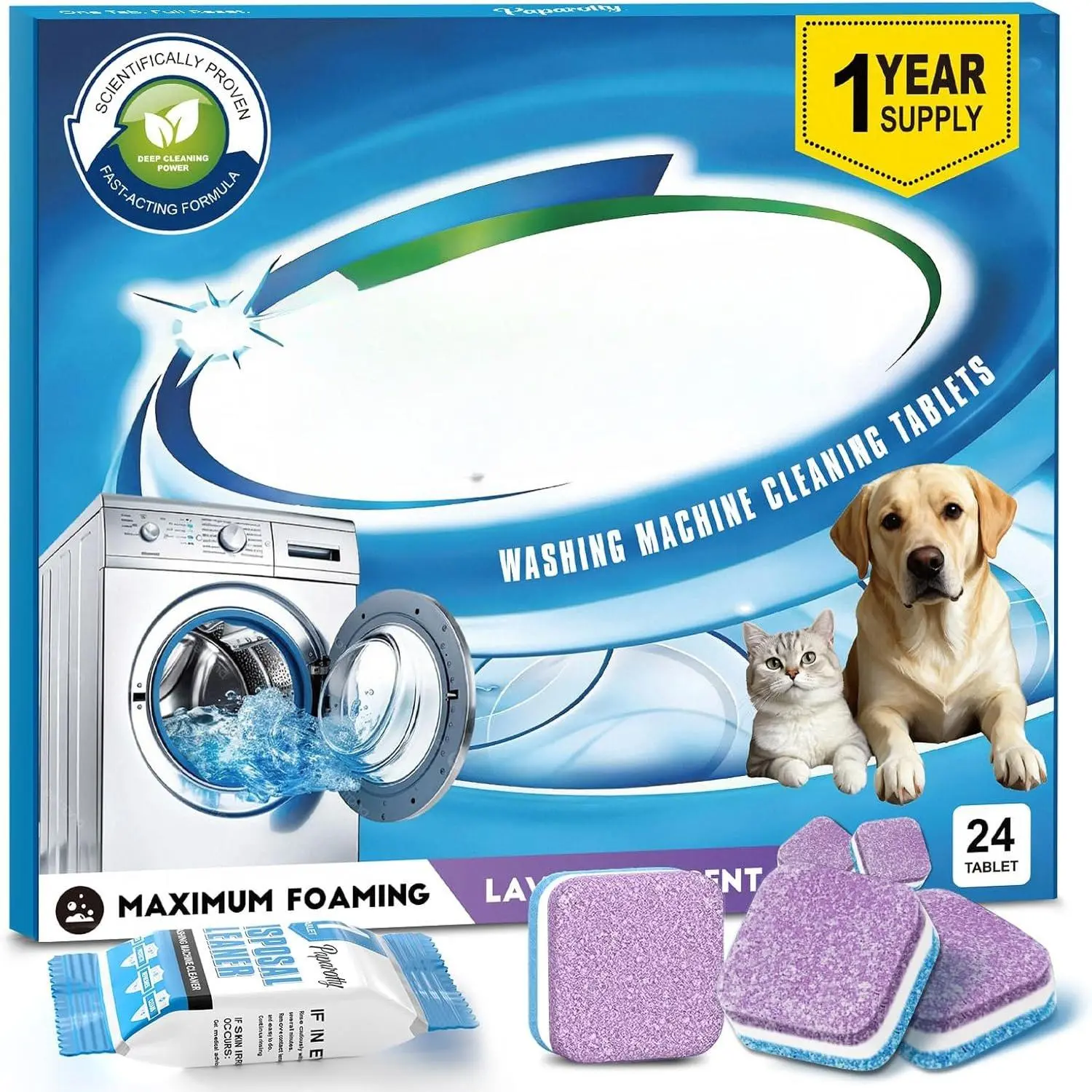Washing Machine Cleaner Tablets - 24 Pack (12 Month ) | HE Compatible for Top & Front Load Washers | -Safe Formula  Odors, Lint & Detergent Buildup (Lavender scent)