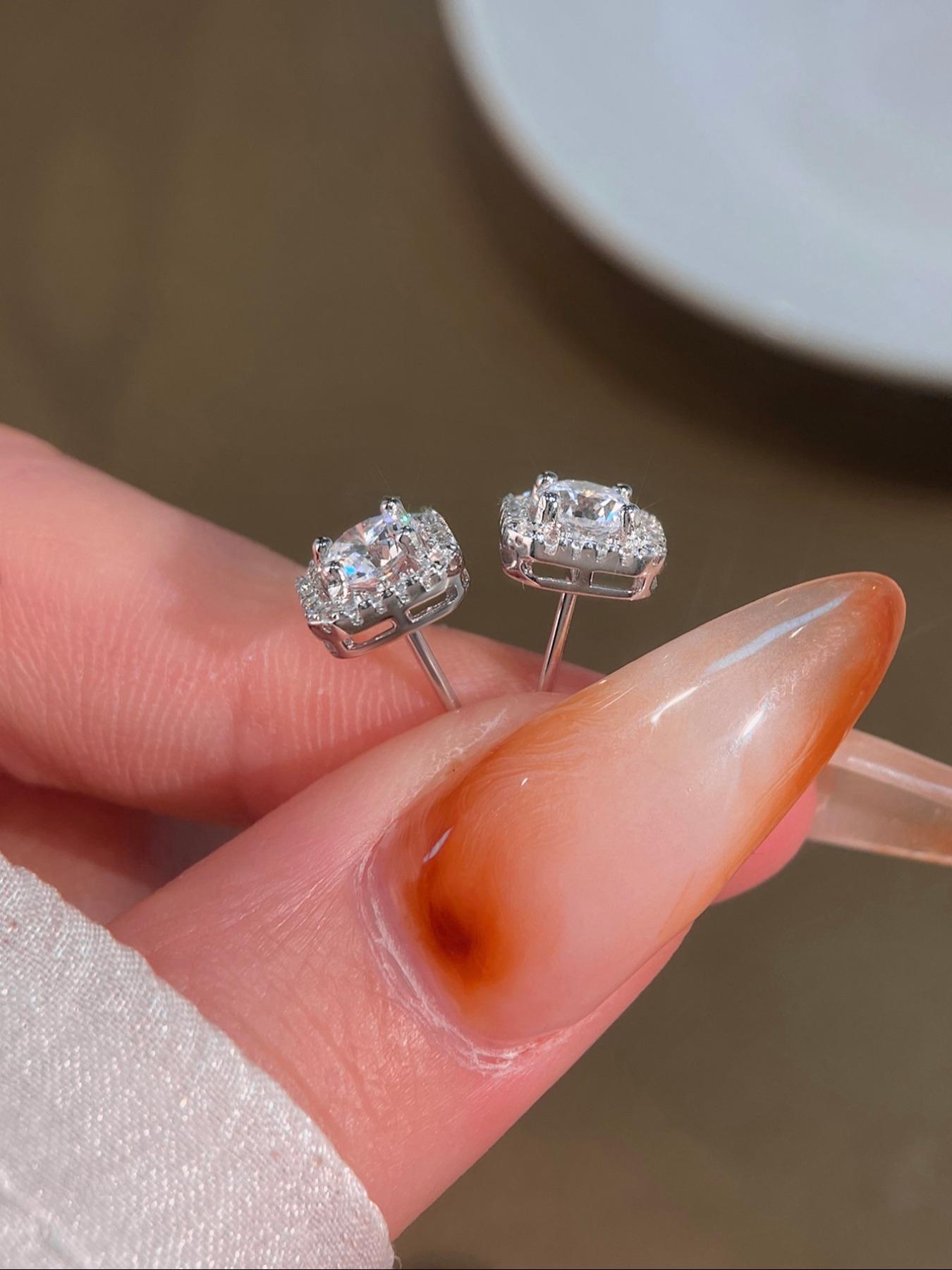 S925 Sterling Silver Square Shaped Zircon Stud Earrings, Fashion Jewelry for Party, Daily Clothing Decor, Trendy All-match & Exquisite Jewelry for Gift