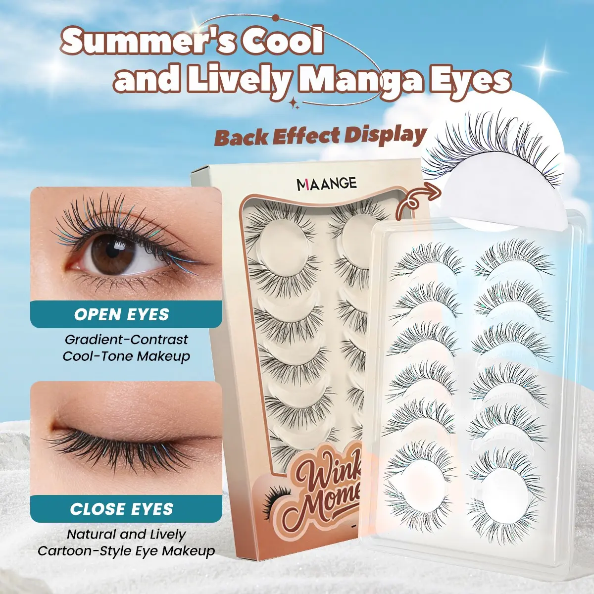 MAANGE 7 Pairs C Curl Shiny Glitter False Eyelashes, Natural Wispy Lashes with Sparkle Thread, Lightweight Invisible Band, Reusable & Easy to Apply, Glamorous Look for Parties, Daily Makeup, All-Day Comfort