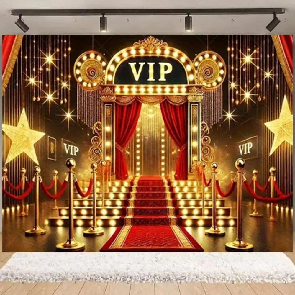 Star Movie Night Hollywood Red Carpet Backdrop Party Background Cloth, Cinema Film Tapestry Wall Hanging Photography Background Premium Polyester Fabric, Award Party Decor, Event Celebration Setup, Photo Studio Prop, Luxury Theme Background