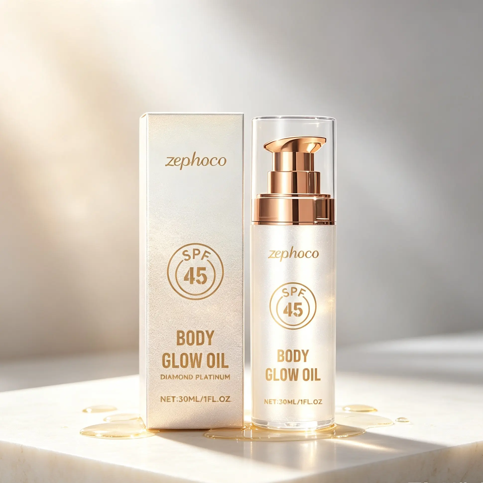 Diamond Platinum Coconut Protective Shimmer Body Oil, Coconut Scented Summer Skin Protection, Refreshing Moisturizing Beauty Cream