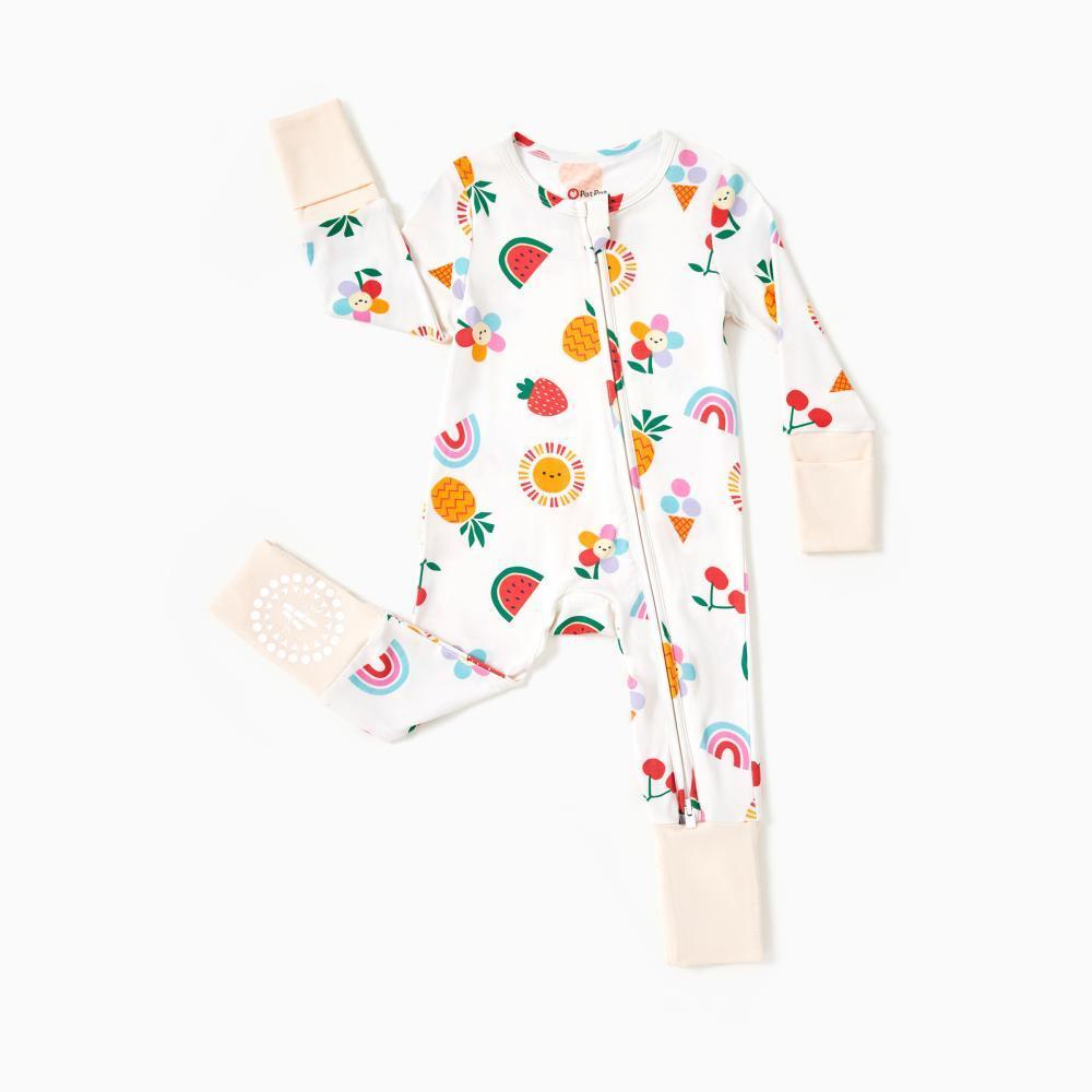 PatPat Bamboo Baby Boy / Girl 3-Pack&2-Pack Solid&Rainbow Printed 2-Way Zip Romper Anti Slip Long-sleeve Footie