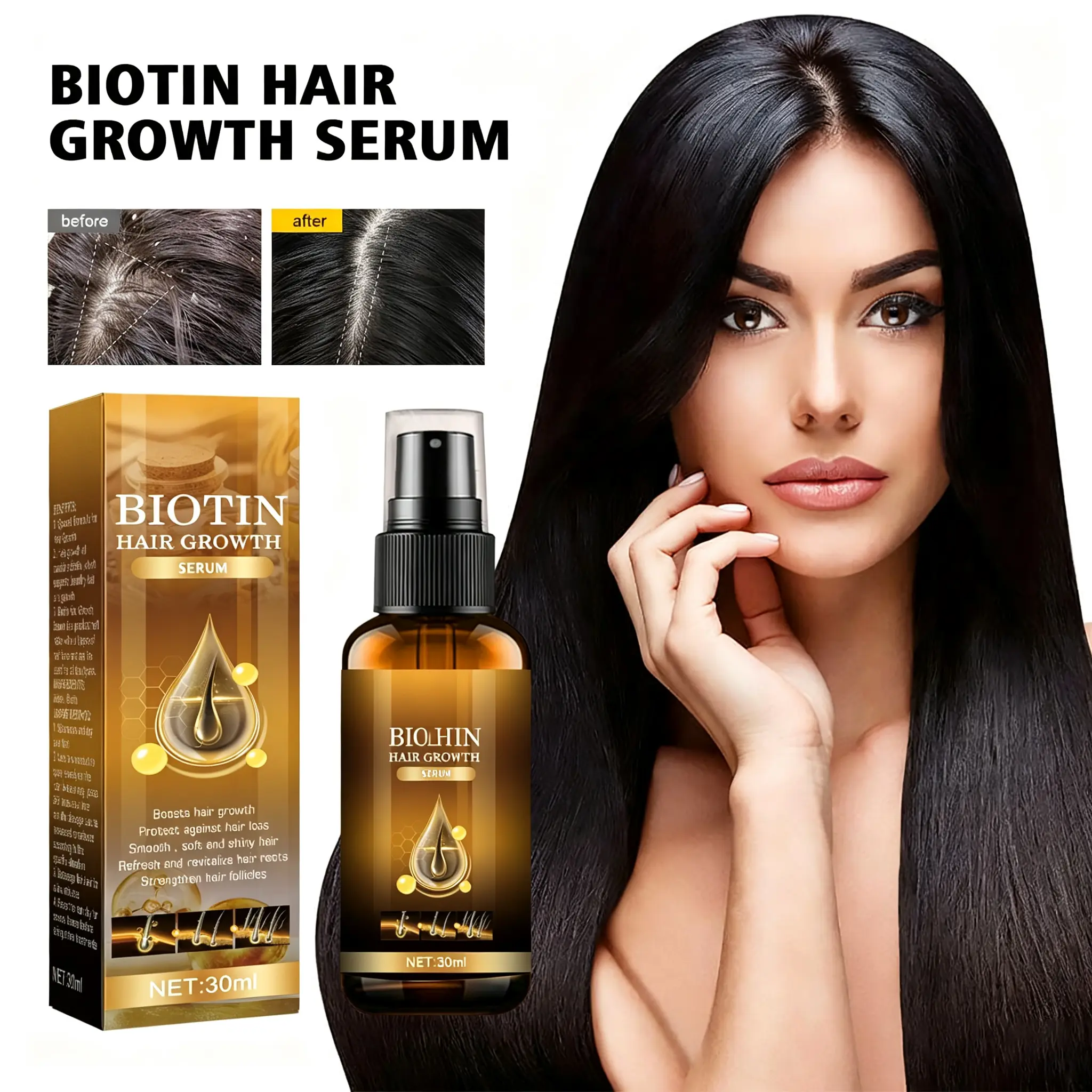 Biotin Hair Growth Serum Spray, Moisturizing Scalp Nourishing Hair Care Mist, Boost Hair Growth, Fortify Weak Hair Roots, Prevent Hair Shedding, Improve Hair Texture, Daily Leave‑in Hair Treatment for All Hair Types for Women and Men