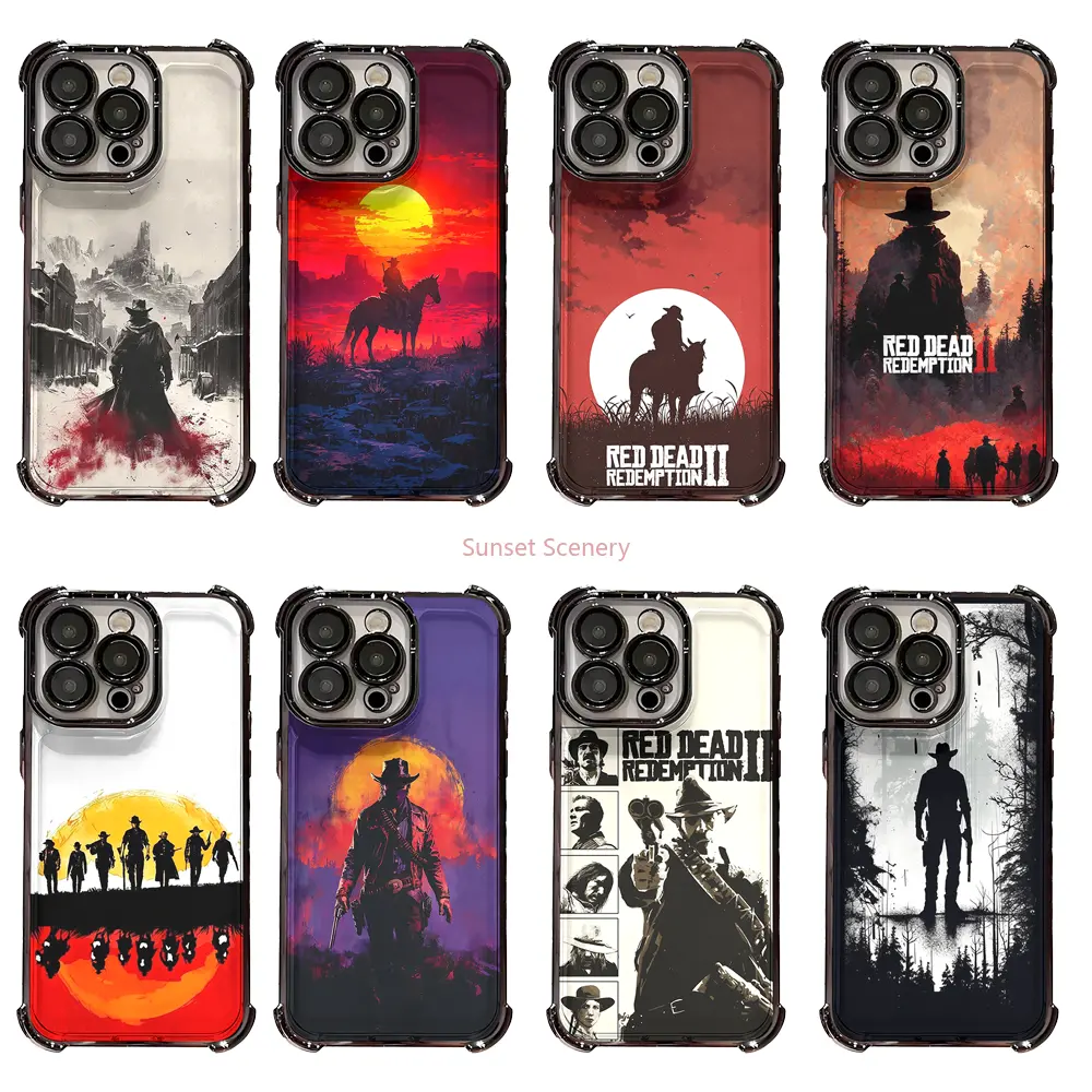 Red Dead Redemption 2 Western Cowboy Shockproof Phone Case iPhone 17, 16, 15, 14, 13, 12, 11, Pro, MAX, Air Plus models.