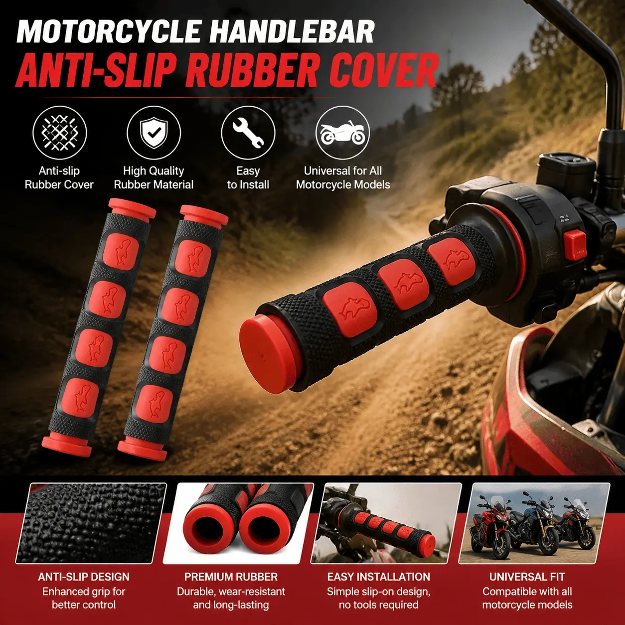 Anti-Slip Rubber Handlebar Grips for Dirt Bike, Motocross & Enduro – Universal Fit, Superior Control & Comfort