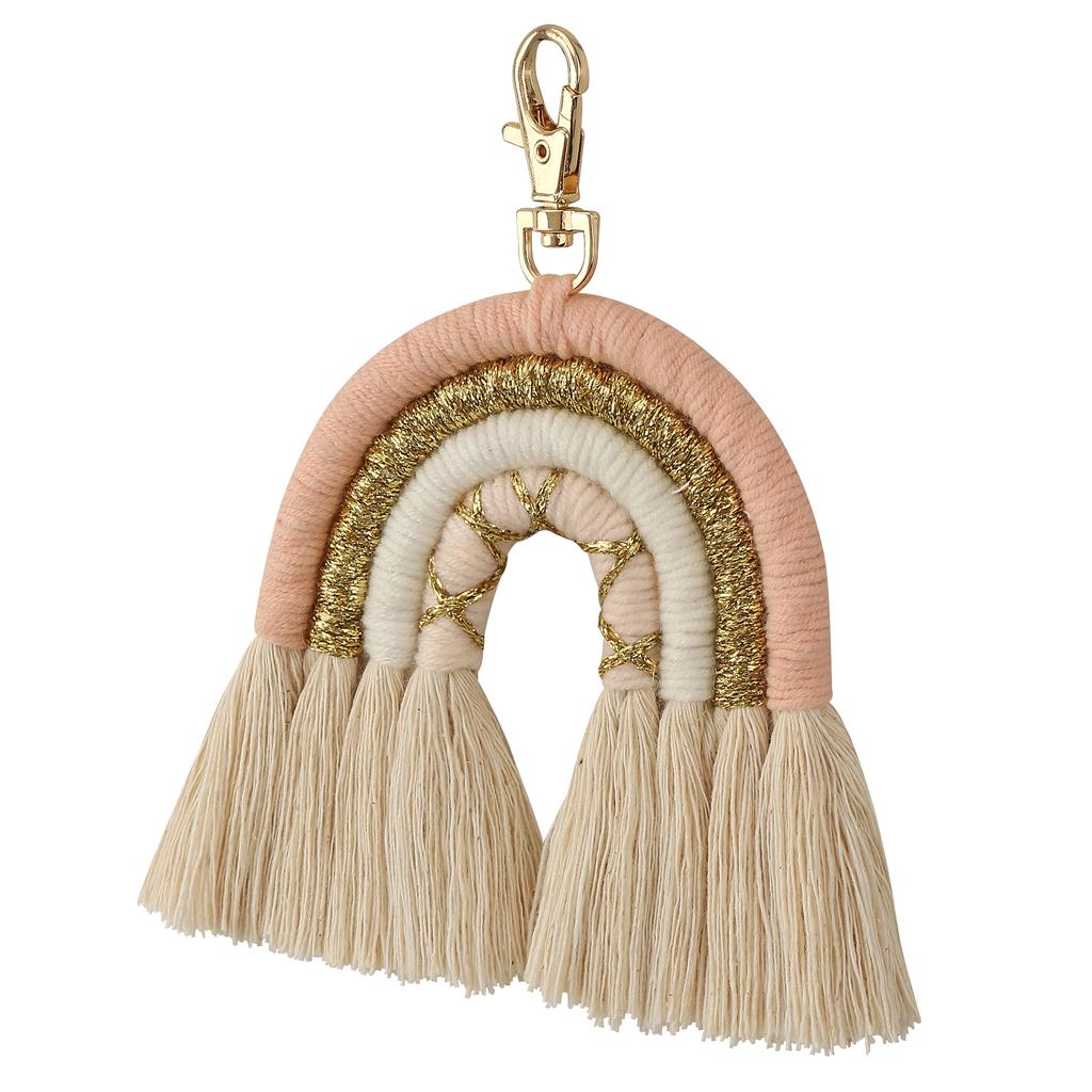 Chic Tassel Macrame Keyrings Weaving Rainbow Keychain for Daily Going out Trips