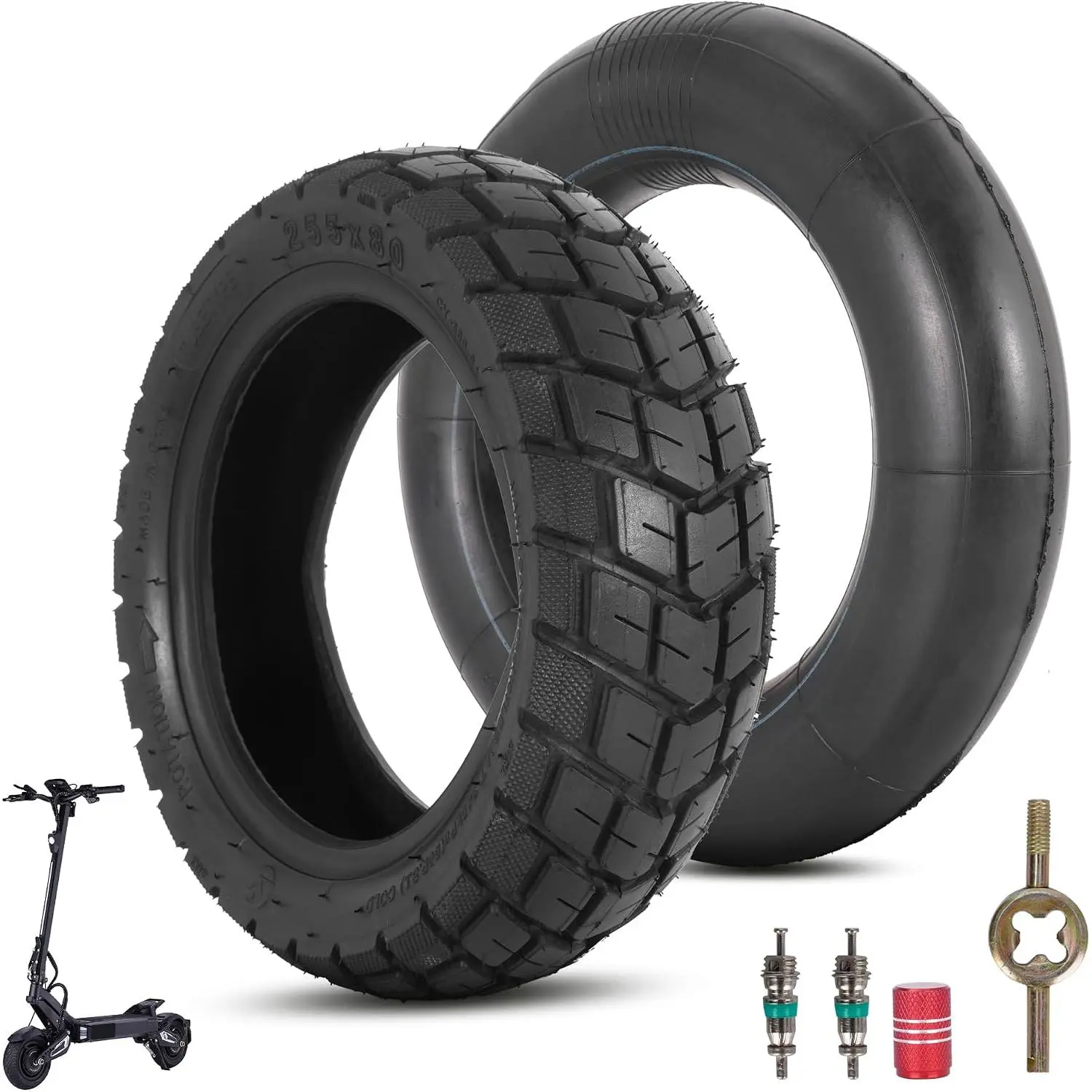 Rubber 80/65-6 Standard Unisex Tire and Tube, Functional Replacement for 255x80 10x3.0 Electric Scooters, Fits Apollo Pro, Varla Eagle 1, Kugoo M4 Pro, and Most 10" Scooters
