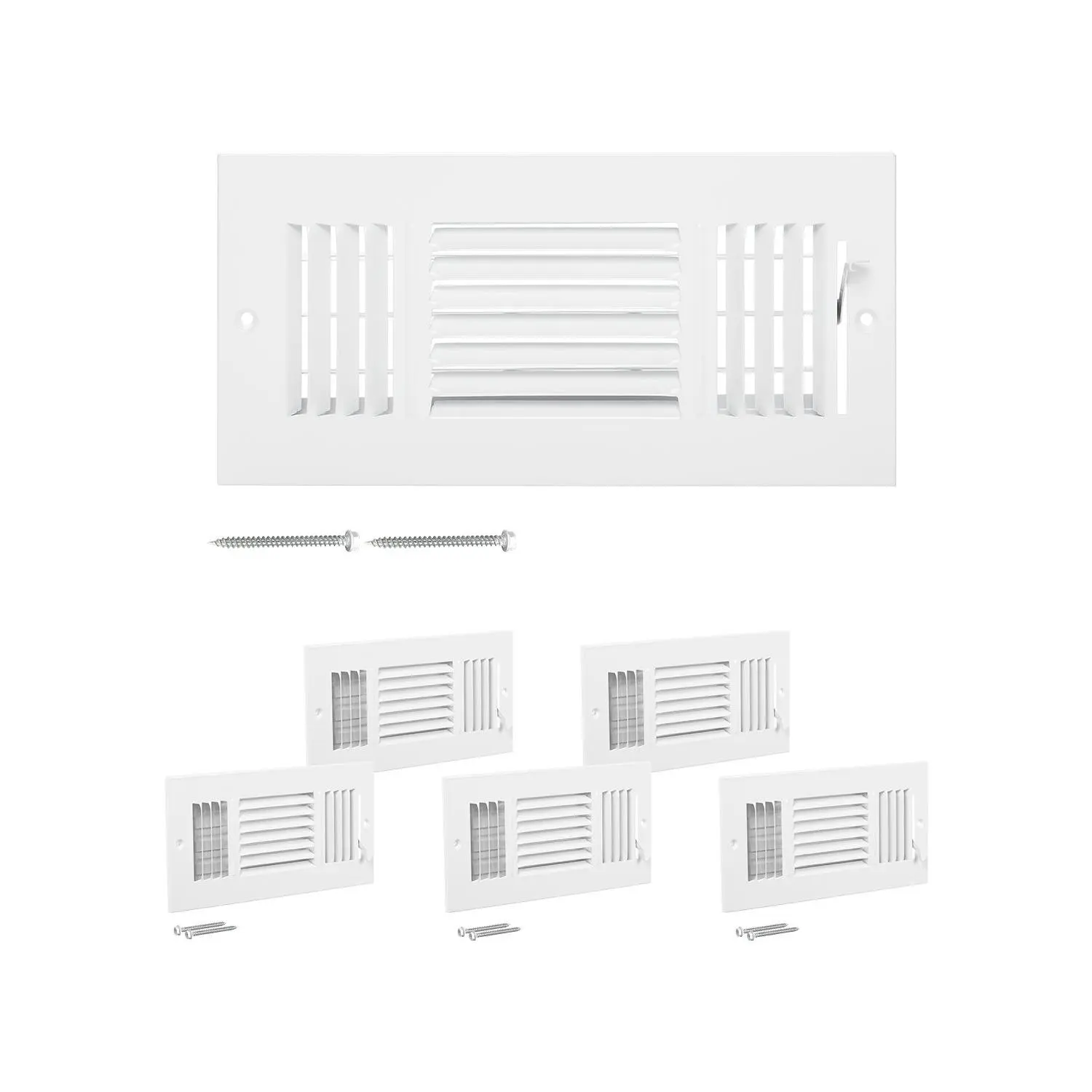 VEVOR 4x 10 Inch Floor Registers, 6-Pack Floor Vents, HVAC 3-Direction Iron Vent Grilles for Home/Office Wall Ceiling, Rustproof Anti-Peeling Air Vents Deflector Adjustable with Metal Damper, White