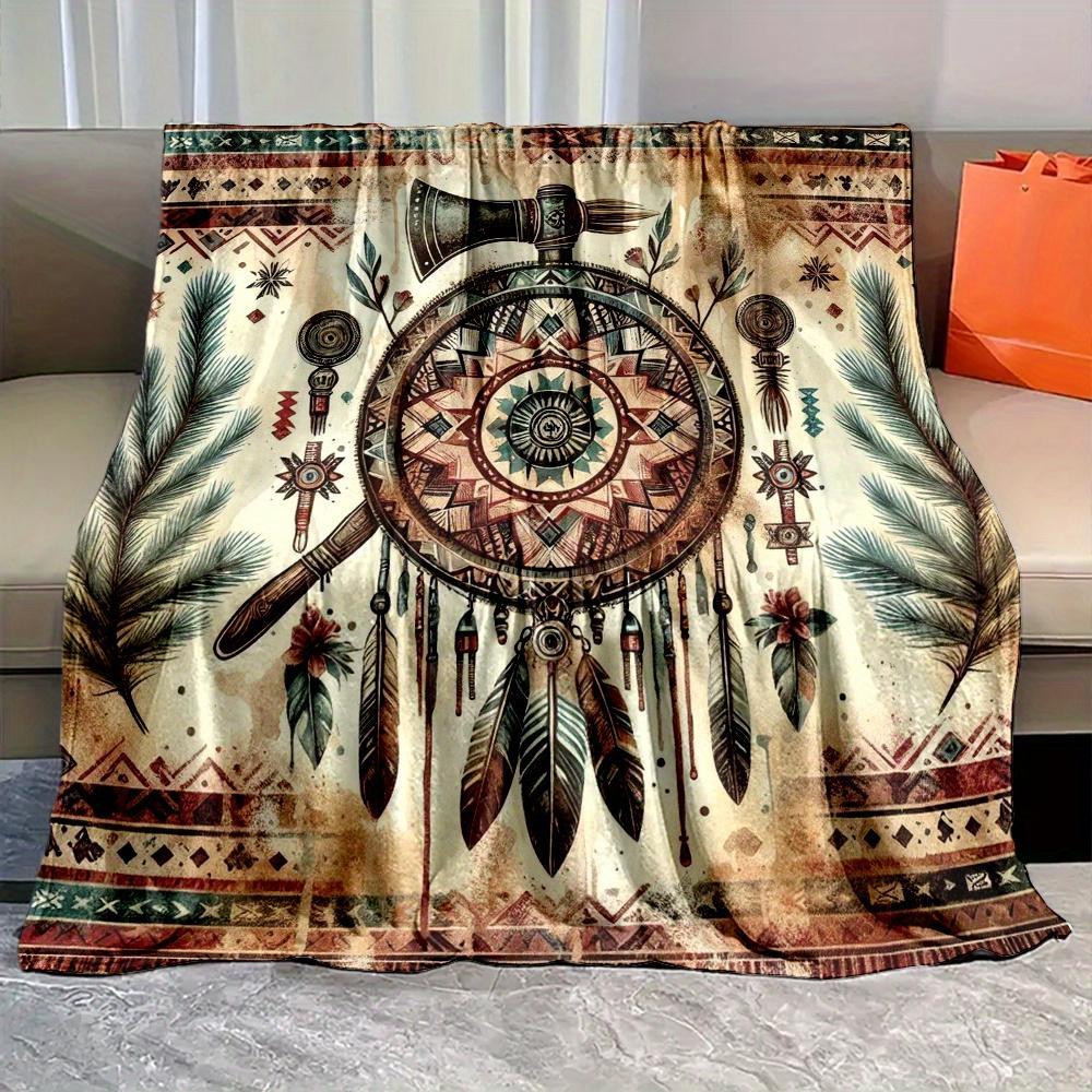 Native American Pattern Blanket, Soft Warm Throw Blanket, Double Sided Air Conditioning Blanket, Warm Nap Blanket for Home Office Travel Camping