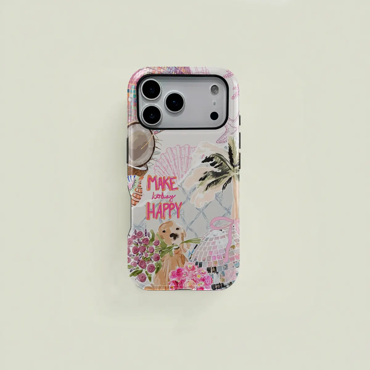 Summer disco-patterned, durable, shock-absorbing, glossy 2-in-1 phone case; compatible with iPhone (17 through X series), Samsung, and other models-perfect as a holiday gift for friends or family.