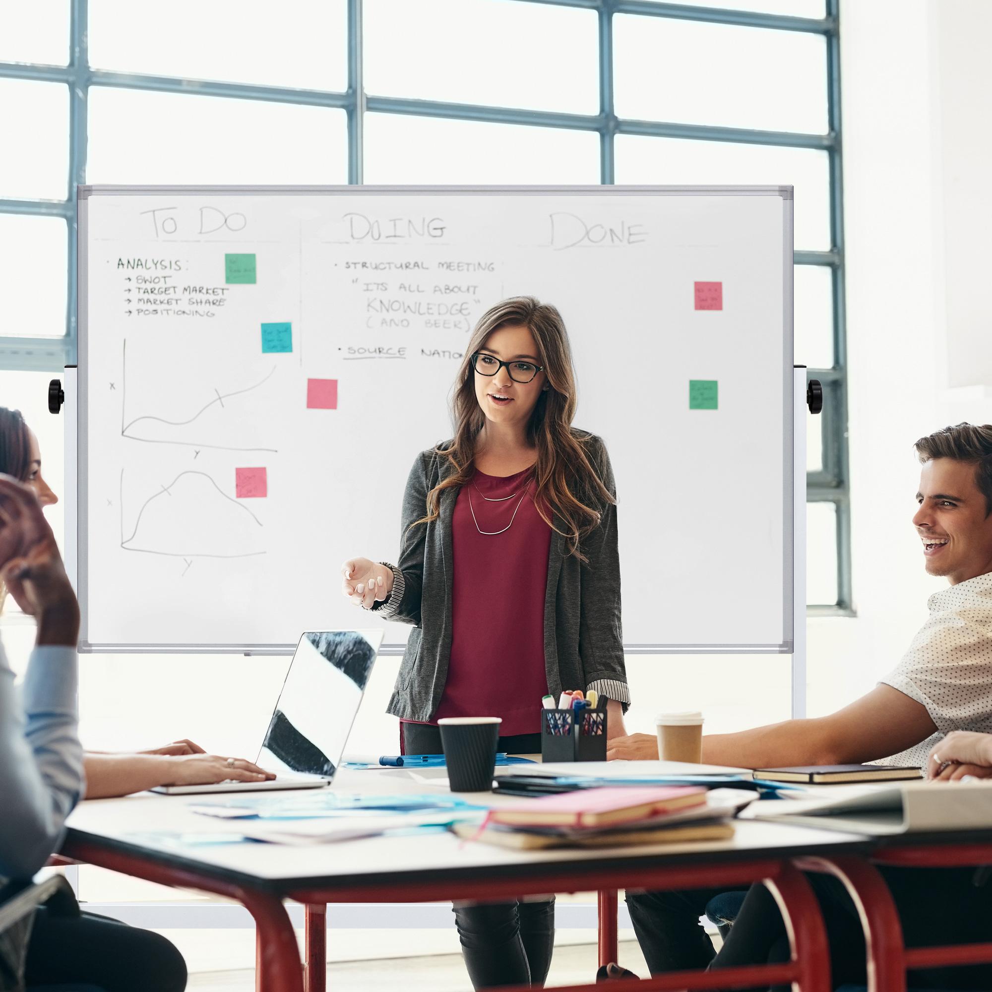 Rolling White Board on Wheels,48" x 32" Large Dry Erase Board with Stand,Big Rolling Whiteboard for Home,Office,School,Easy to Install,Strong and Durable,Double-sided and Height Adjustable,Flexible Mobile Use, Wheels for Home Office,Classroom