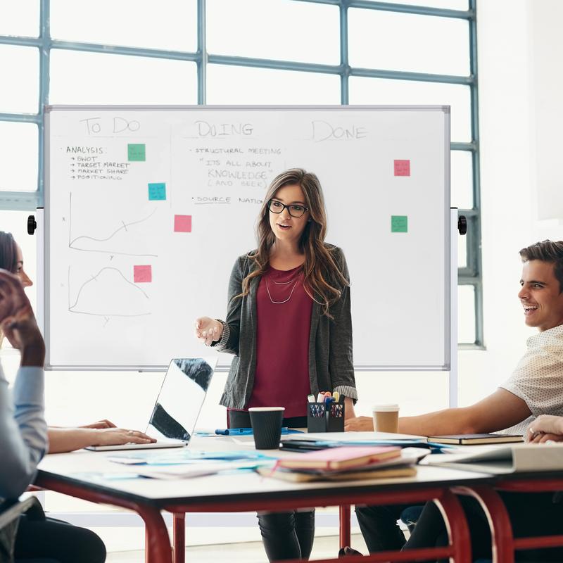 Rolling White Board on Wheels 48" x 32" Large Dry Erase Board with Stand for Home Office School Easy Install Strong Durable Double Sided Height Adjustable Flexible Mobile Use Wheels for Home Office Classroom