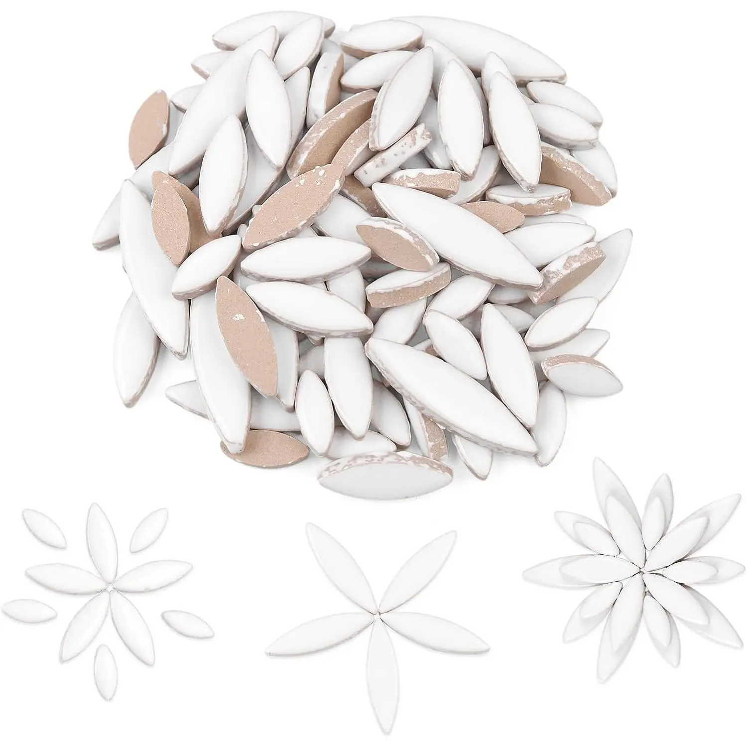 200g White Mosaic Tiles, Flower Mosaic Tiles for Crafts Bulk | Pre-cut Ceramic Flower Mosaic Pieces with Smooth Edges, Tiles for Mosaic Art, DIY Crafts and Garden Decor