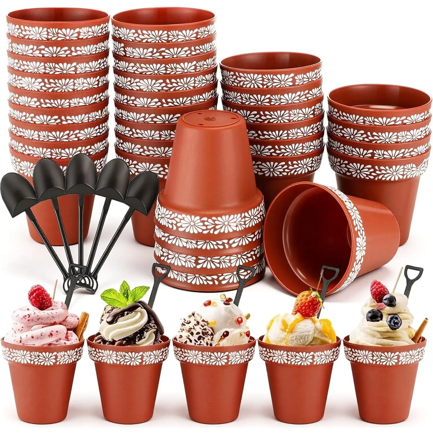 24 Sets 6 oz Cielito Lindo Party Decoration Plastic Dessert Cups with Shovel Spoons, Mexicanas Cielito Lindo Flowerpot Desserts Cake Cups for Baby Shower Mexican Wedding Supplies Ice Cream