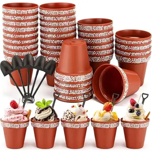 24 Sets 6 oz Cielito Lindo Party Decoration Plastic Dessert Cups with Shovel Spoons, Mexicanas Cielito Lindo Flowerpot Desserts Cake Cups for Baby Shower Mexican Wedding Supplies Ice Cream