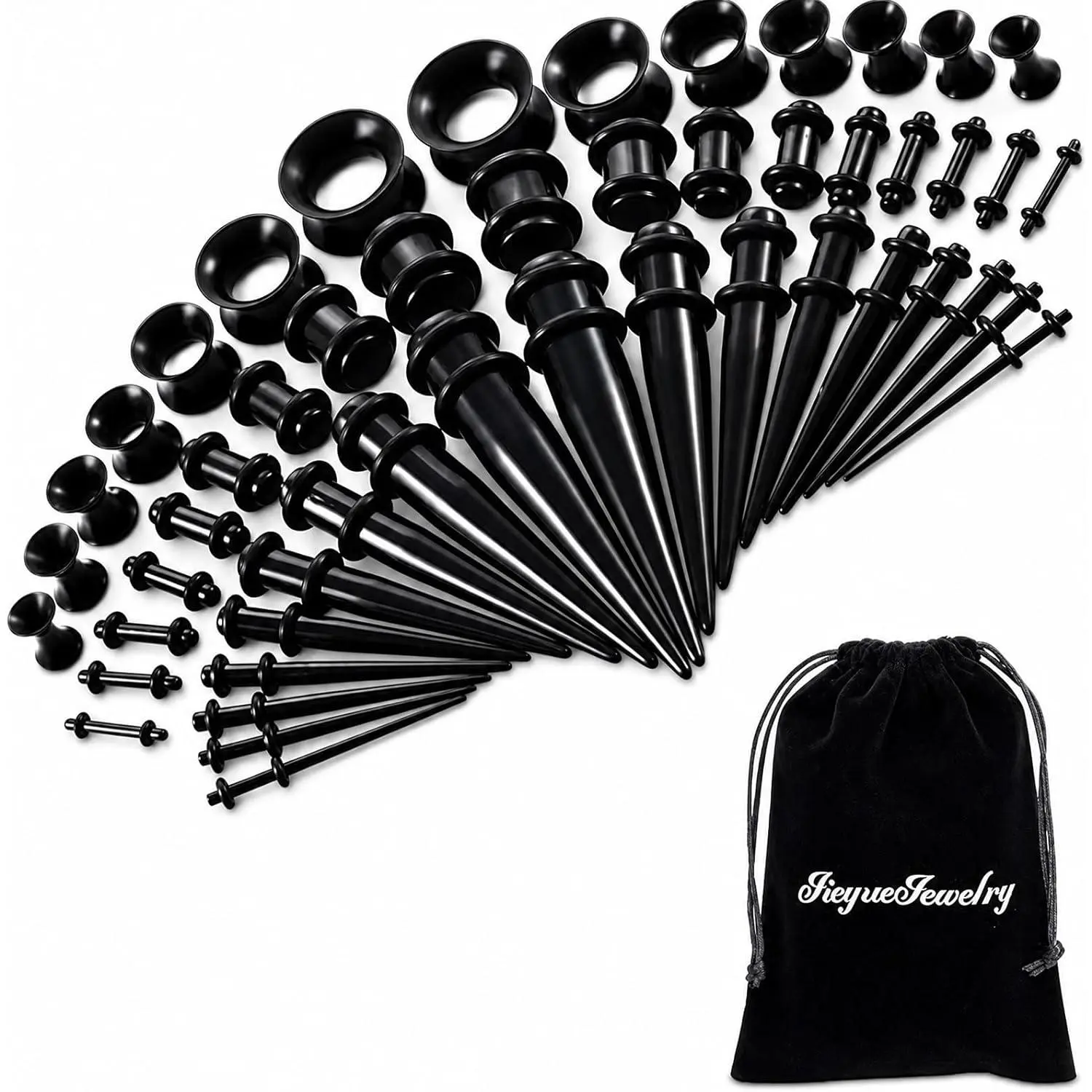 Unisex 50/54 Pcs Ear Stretching Kit - 14G-00G Hypoallergenic Acrylic Straight Tapers, Plugs, Silicone Tunnels, Double O-Rings, Lightweight Fit Body Piercing Jewelry for Daily Wear