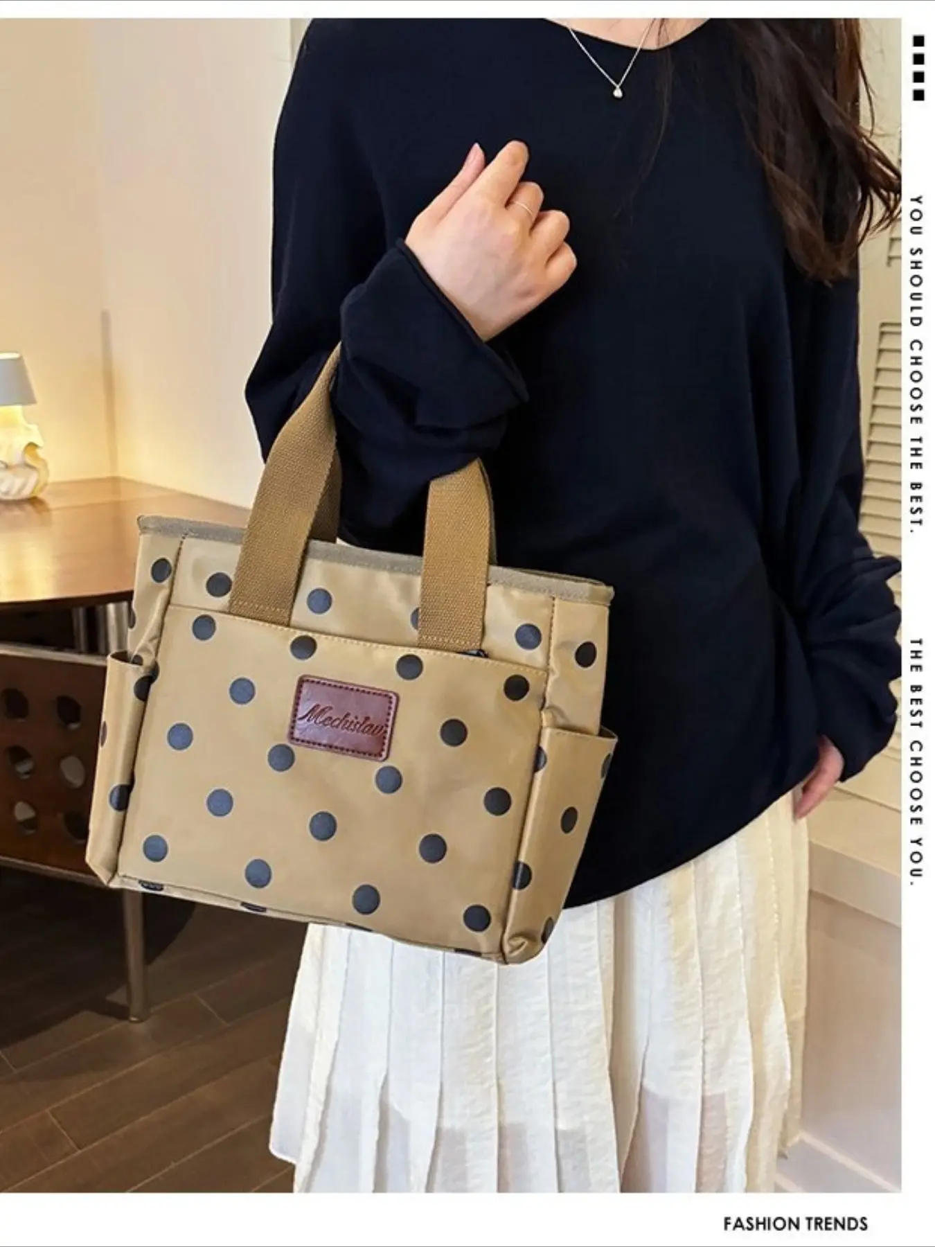Polka Dot Insulated Lunch Tote Bag, Waterproof Thermal Handbag with Aluminum Foil Liner, Multi-Pocket Portable Cooler Bag for School Work Picnic Travel, Ideal Birthday Teacher Wedding Back to School Holiday Gift, Reusable Bags