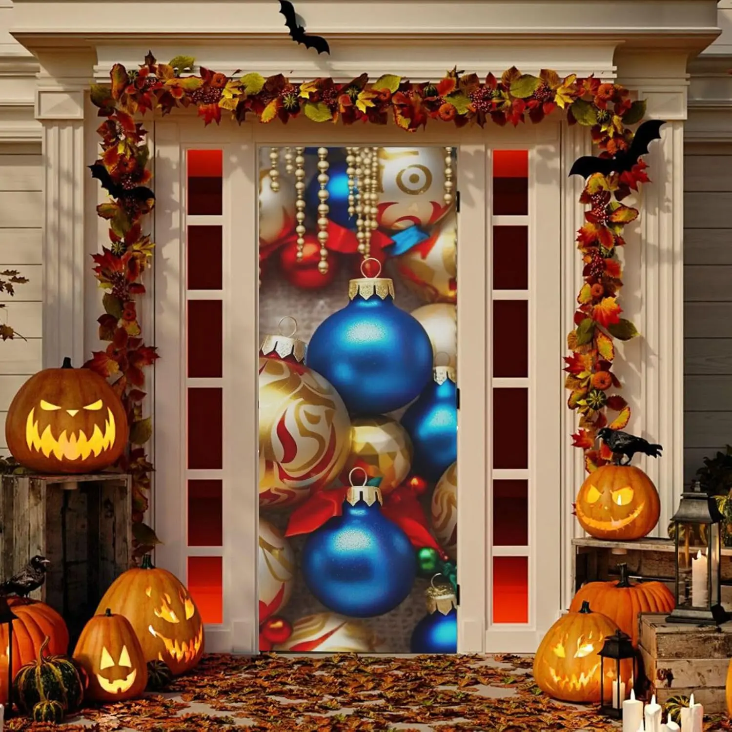 Christmas Ball Door Cover Washable High Elastic Fabric Front Door Cover for  Party  Decor,35x79Inch