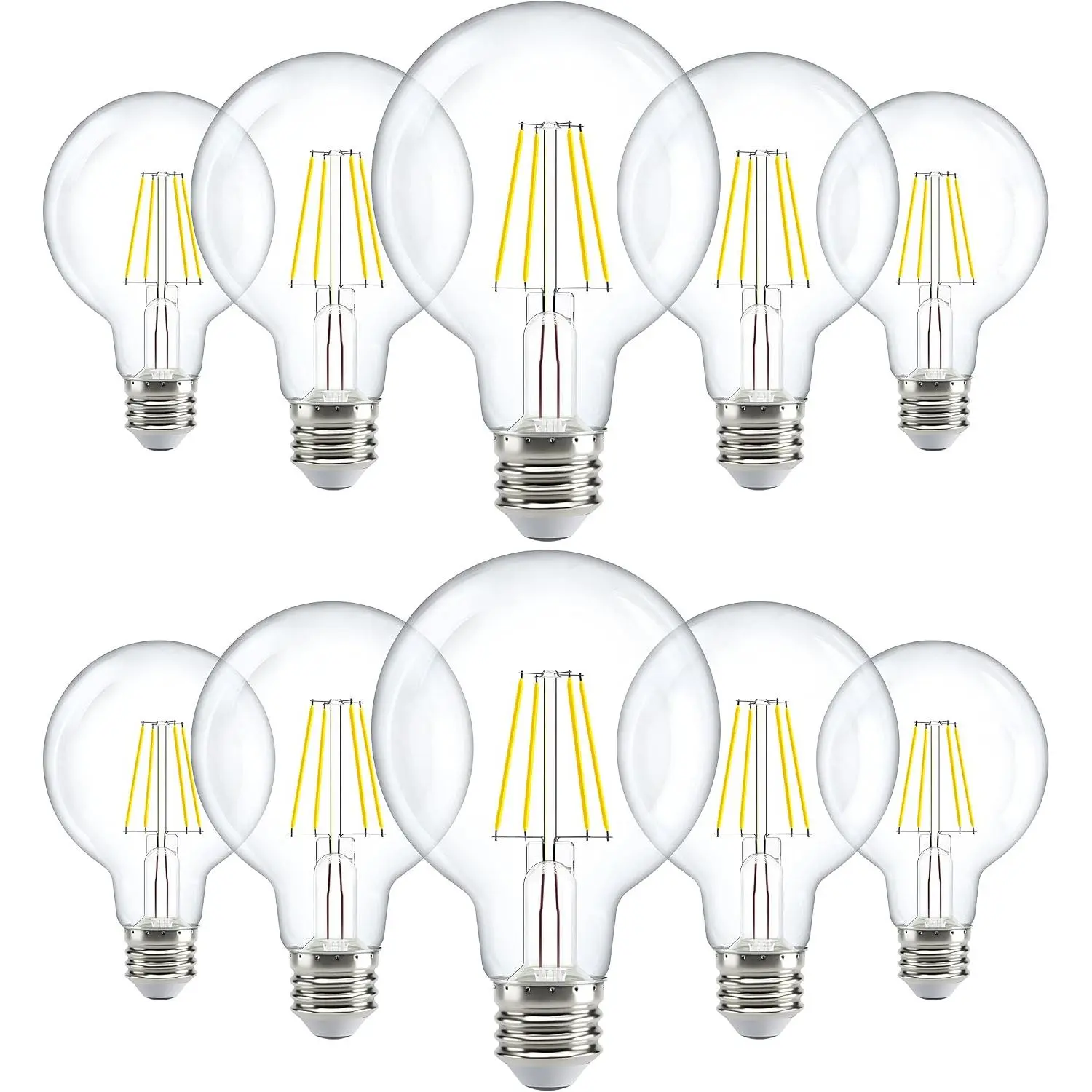 10 Pack G25 LED Light Bulbs, Filament Edison Globe, Vanity Lighting Bulb for Bathroom Bedroom, 500 LM, 5W (60W Equivalent), 3000K Warm White, Dimmable, E26 Base, Clear UL