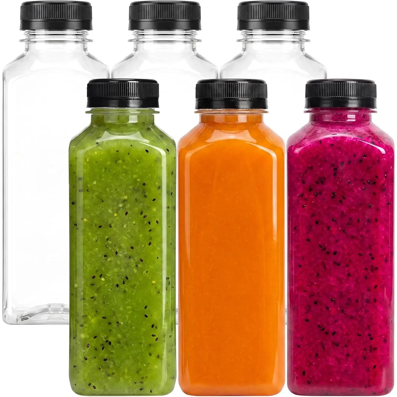 6pcs 16oz Juice with Caps, Clear Empty Reusable, Disposable Beverage Containers Bulk for Juicing Smoothies Turmeric Juice Milk and Beverages