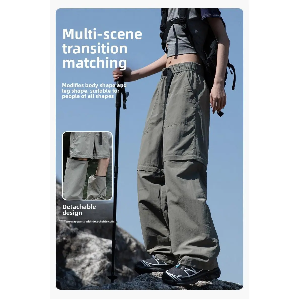 Woodpecker shock pants women's summer thin outdoor hiking paratrooper ice silk quick-drying removable sports overalls cute outfit gym clothing baggy fits vital seamless bootcut legging High Waist Tummy Control Leggings