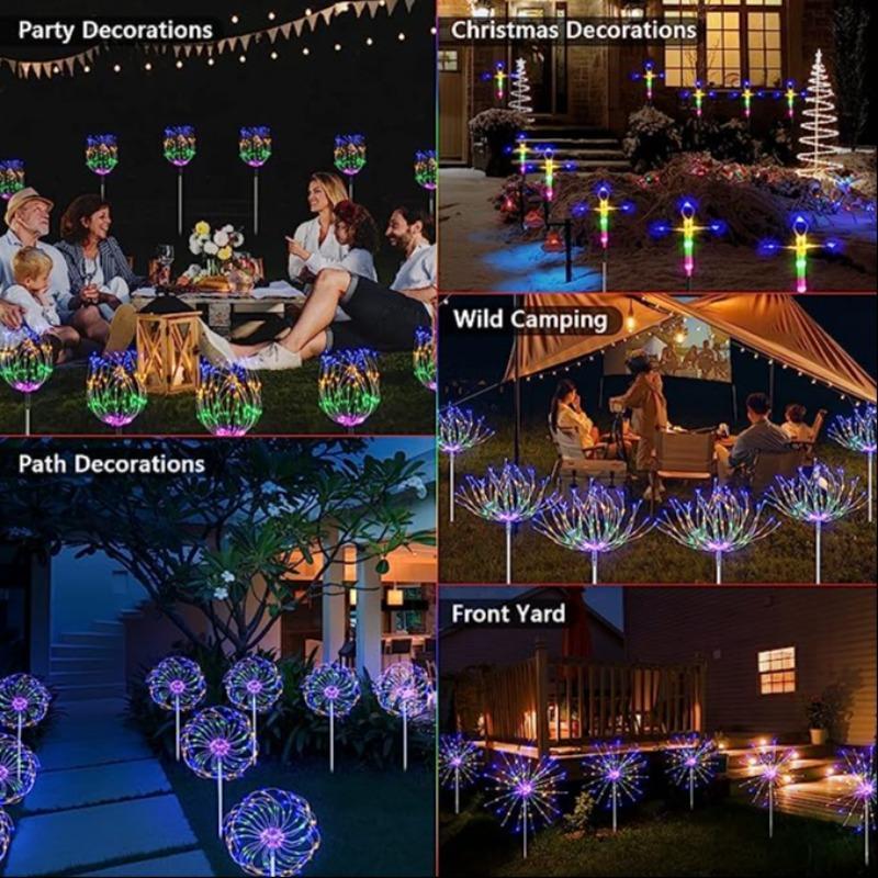 Solar Powered Firework Shaped Garden Light, 4 Counts LED Ground Inserted Light with 8 Modes, Decorative Light for Wedding, Party, Lawn, Patio, Outdoor