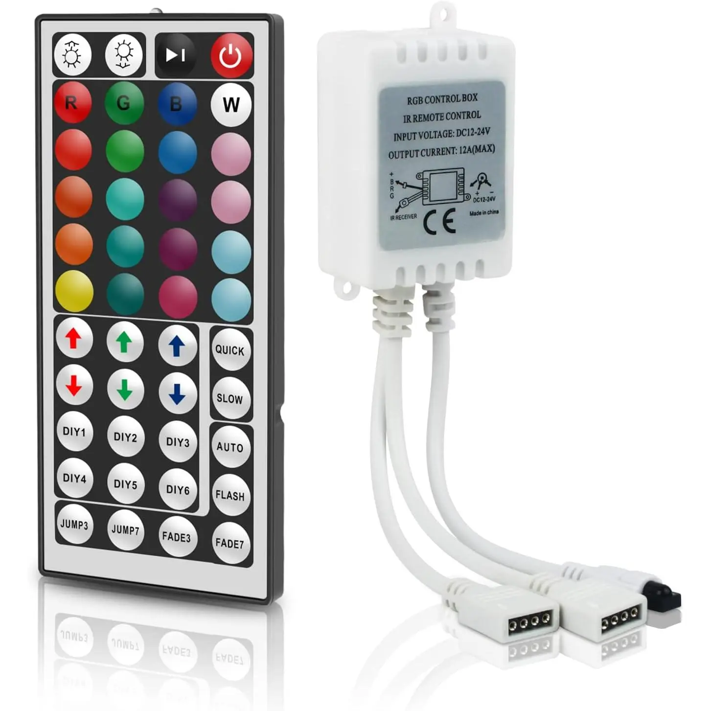 4PIN RGB LED Controller 2 Ports Low  LED Controller | 44-  IR Remote Control, 16 Colors, 5 Light Patterns, Support DC12V-24V 5050 2835 3528 LED Strip Lights