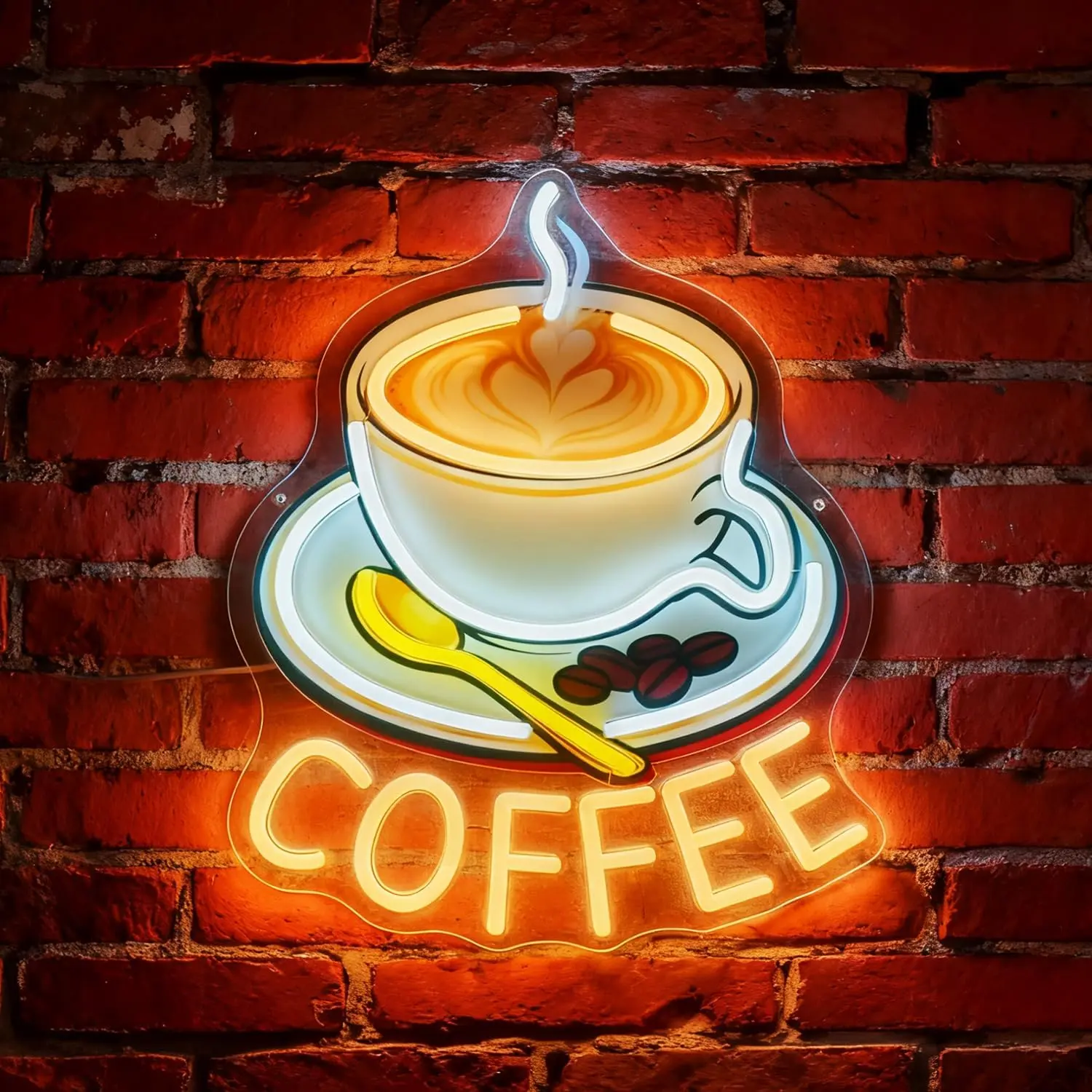 14-inch Dimmable Flexible LED Coffee Neon Sign - Synthetic, UV Printed, Wall Mount, USB Powered, 20-30ft Visibility, Home Decor for Cafe Kitchen, Gift Idea, Flexible Leds, 14" Size