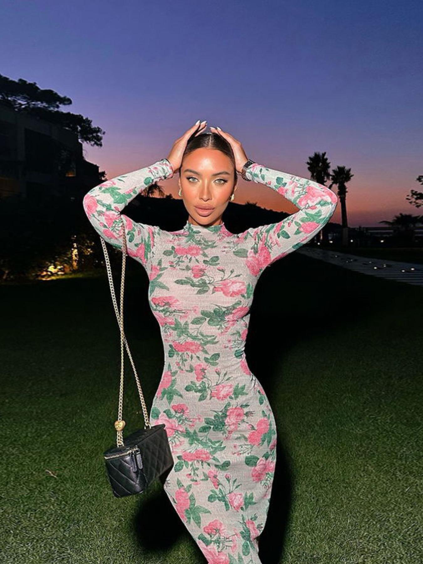 Styles by Faith Howard Women's Floral Print Ruffle Hem Bodycon Dress, Elegant Mock Neck Long Sleeve Gown for Party Holiday Wedding Guest, Ladies Fall & Winter Clothes, Elegant Dresses