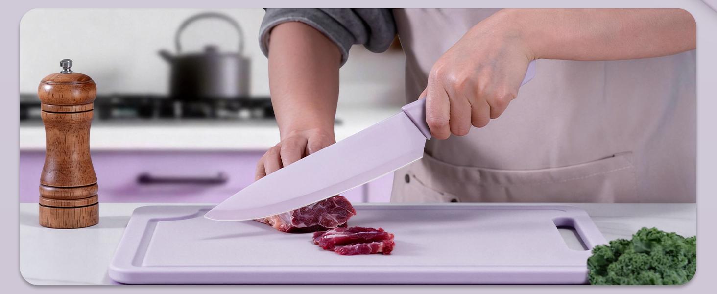 Knife Set, 13 Pieces Kitchen Knives Set with Healthy Anti-Rust Coating, Dishwasher Safe, Stainless Steel Chef Knife Sets with 6 Blade Guards, Perfect Holiday Gifts for Kitchen Purple