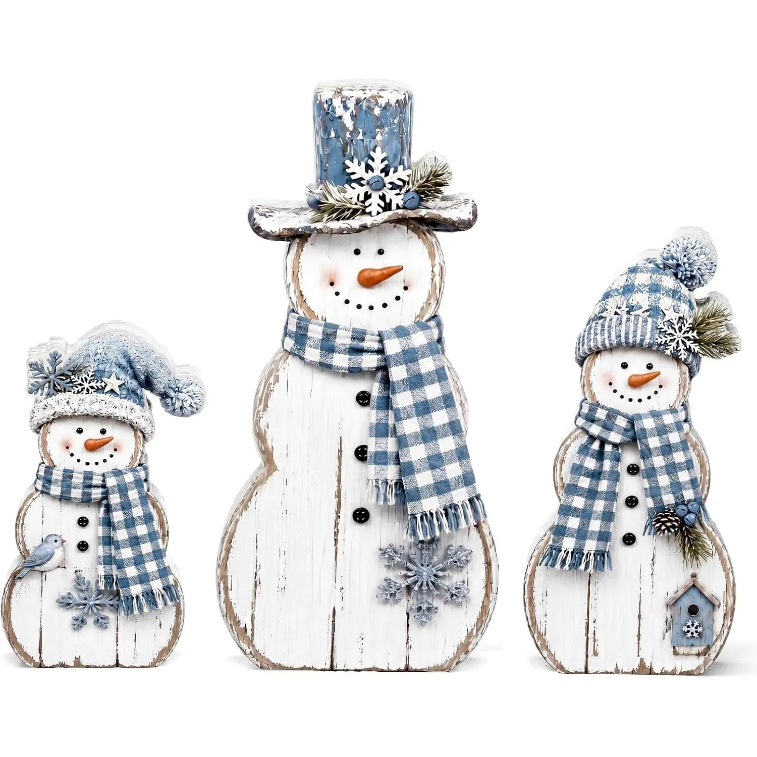 3 count Blue Christmas Table Decorations Wooden Snowman Sign | Christmas Snowman Centerpieces, Merry Christmas Winter Tiered Tray Desktop, Winter Party Decor for Indoor  Kitchen Gifts