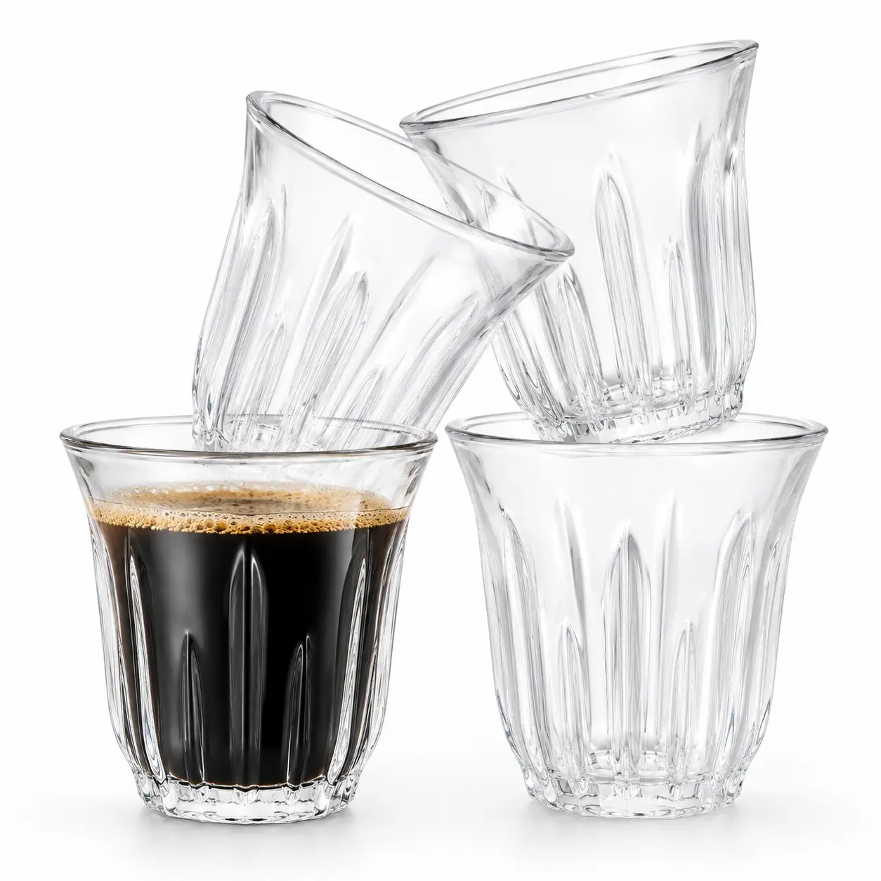 4 Pack Clear Glass Tumblers, Textured Drinking Glasses with Thick Base for Coffee, Water, Juice & Everyday Drinks