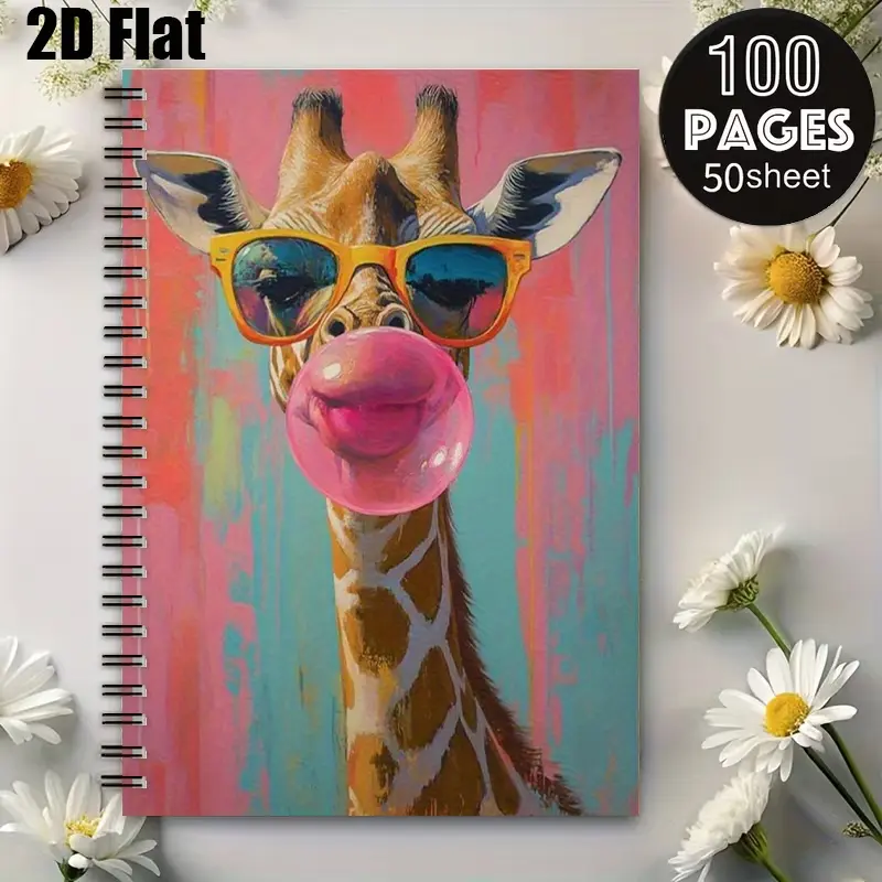 1 Spiral Bound Notebook 5.7x8.26 inch, Giraffe Bubble Gum Design, High-Quality Lined Pages, Durable Coil Binding, Perfect for Summer Travel Journal, Beach Vacation Notes, Back to School Gift, Birthday Present for Kids and Art Lovers, Daily Planner f