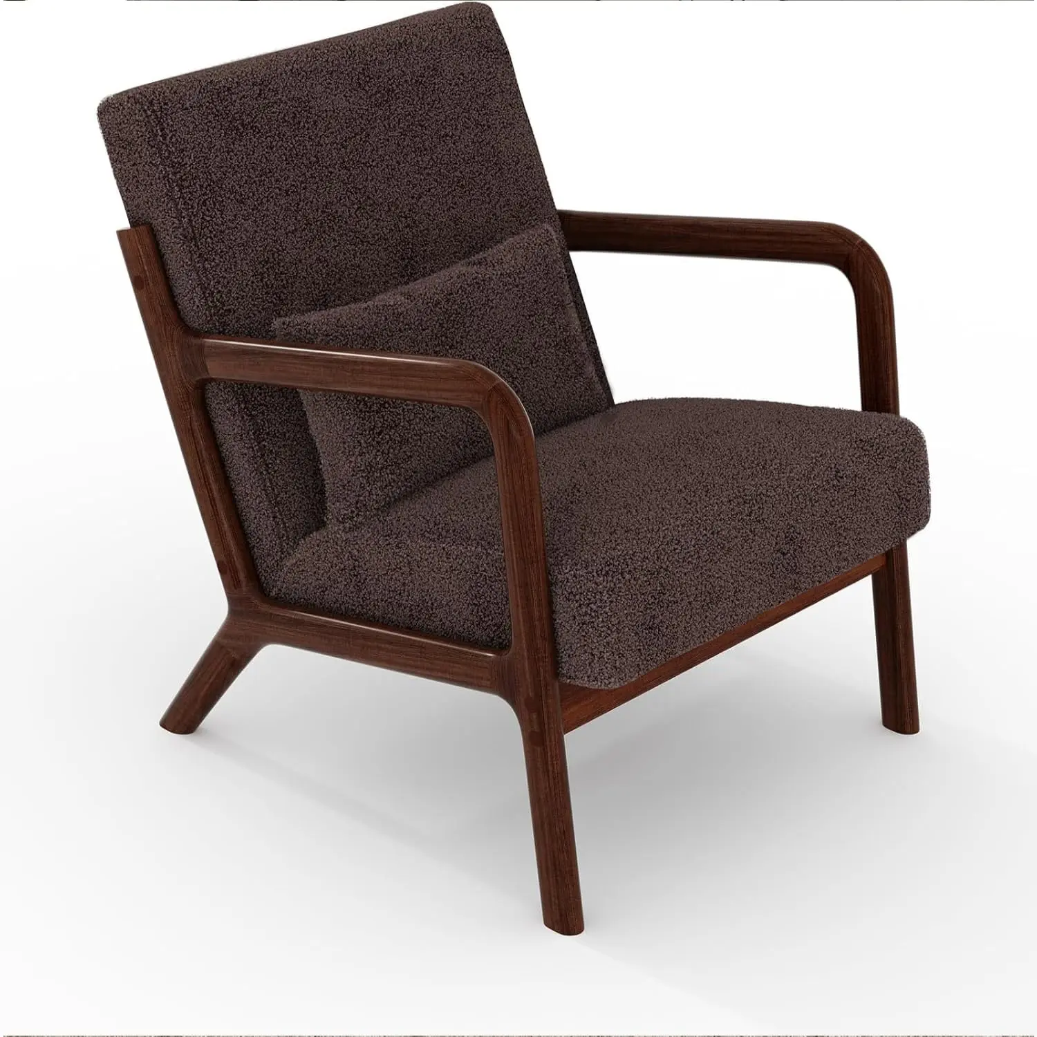 Mid-Century Sherpa Accent Chair, Solid Wood Armchair with Removable Lumbar Pillow, Easy Assembly for Living Bedroom Guest Room