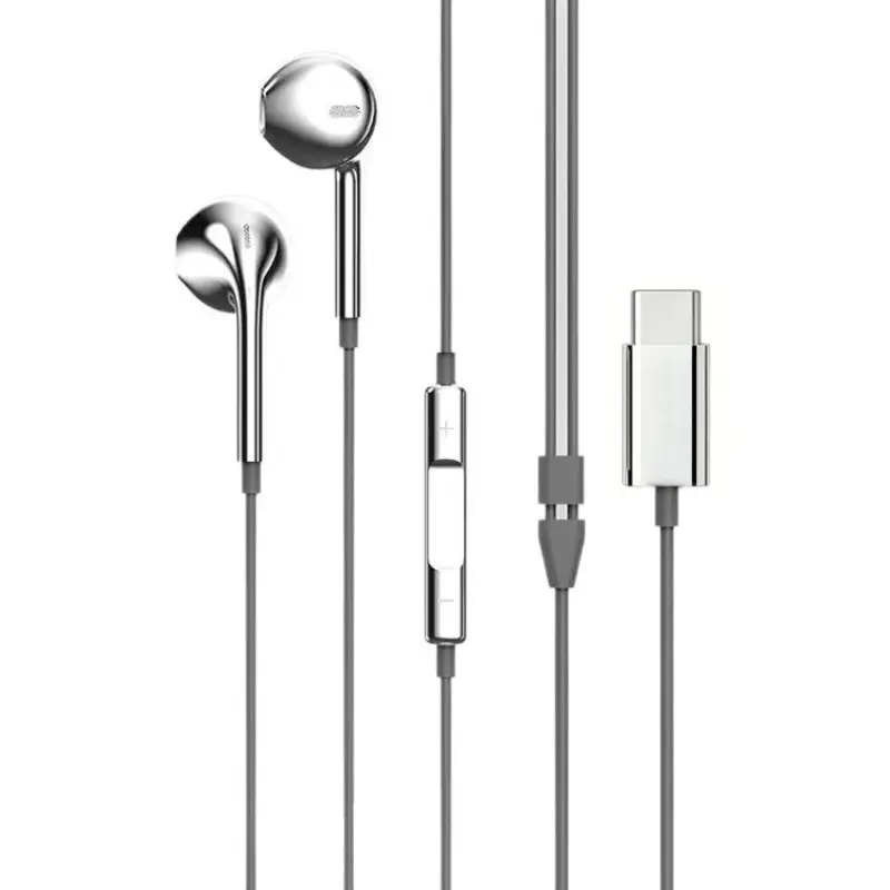 Silver Color Wired Earphones Type-C, In-Ear with Line Control, Compatible with iPhone 15-17 & All Android Phones, Y2K Retro Style
