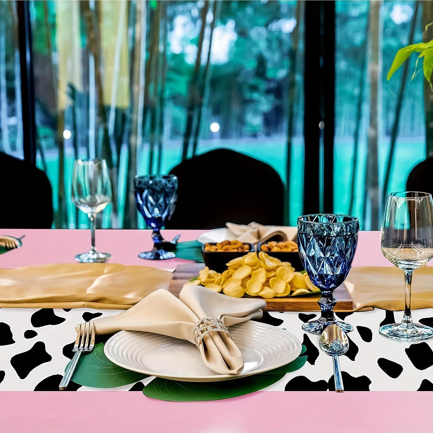 1pc, Denim Tablecloth, Cow Table Runner, Rectangle Tablecloth, Birthday Party Decorations(Pink Elegant Pattern)