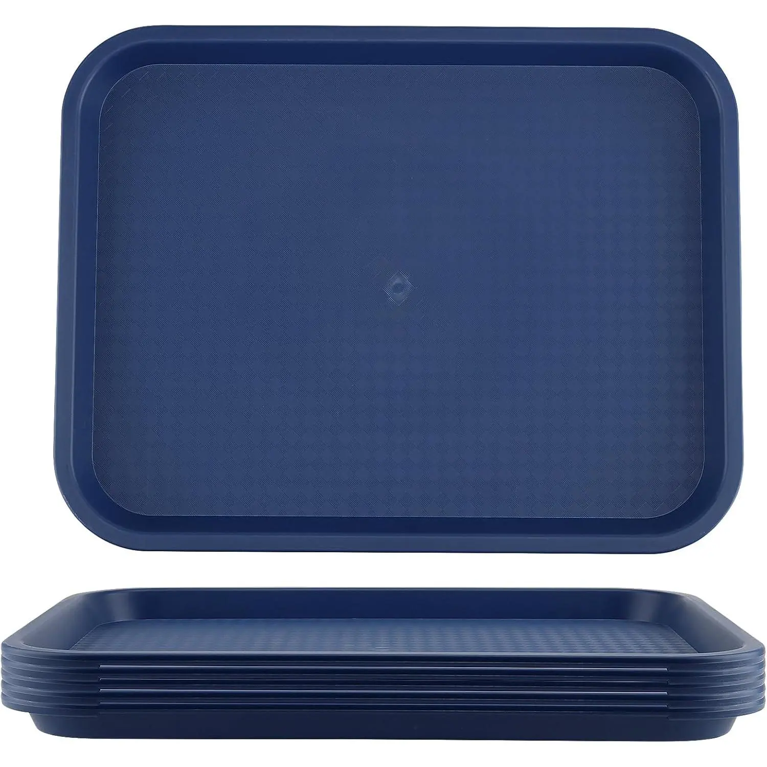 6 Pack 14 x 10 Inch Plastic   Tray, Rectangular Cafeteria Trays  Serving Tray Bulk, Plastic Lunch Trays for Serving   Restaurant Dinning Room Organization, Blue