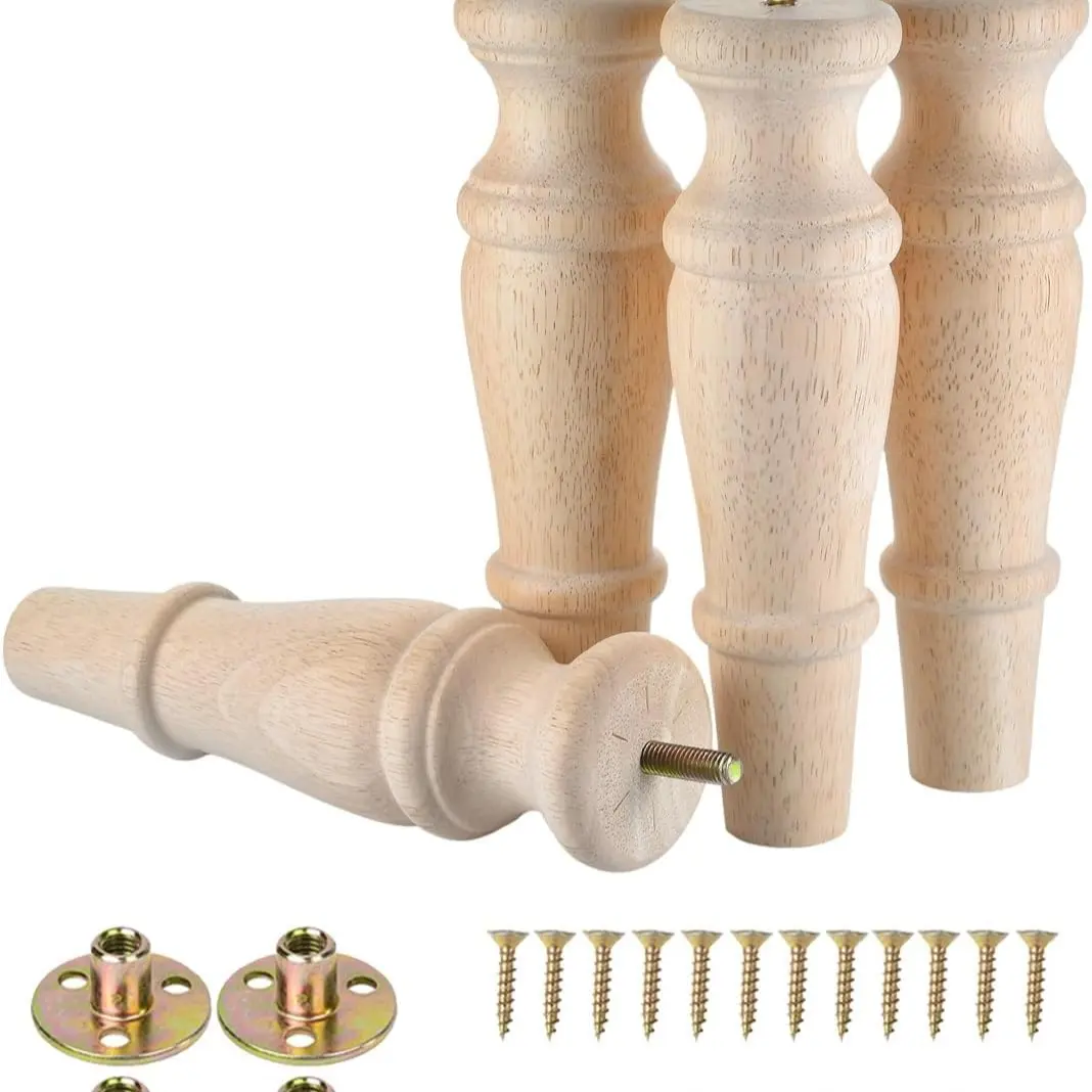 Wooden Furniture Legs 6 Inch/8 Inch, 4 Hardware Replacement Parts, Suitable for Home Sofa, Loveseat, Couch Chair, Console Table
