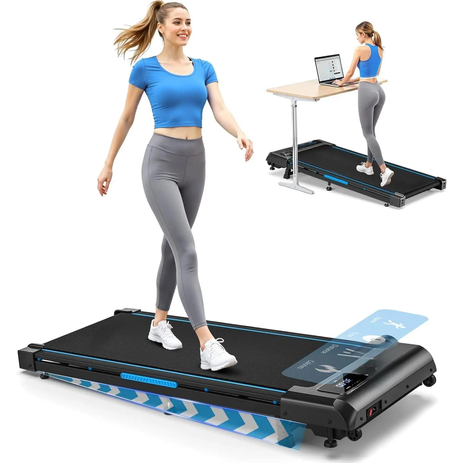 Walking Pad Treadmill, 6.2MPH Under Desk Walking Pad with 10% Incline, Treadmills for Home with Double Frame, 2.75HP Brushless Drive, 12 HIIT Programs, Remote Control, 350LBS Capacity