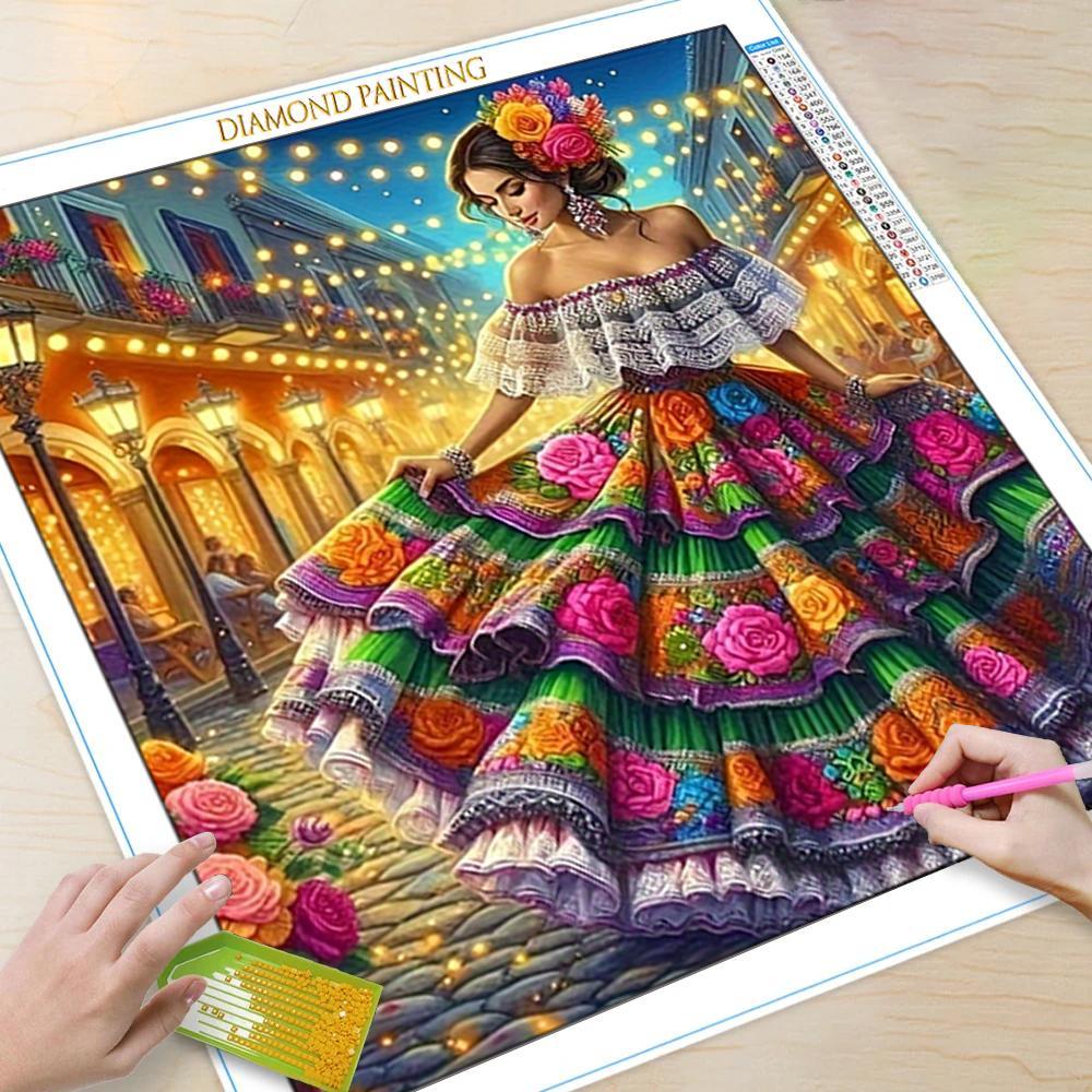 5D Diamond Arts Colorful Painting Kit, Dancing Figure Pattern Diamond Arts Crafts Kit without Frame, DIY Handcraft Decorative Art Picture for Beginner, Embroidery, Diamond Art Tools, Diamond Painting Kits