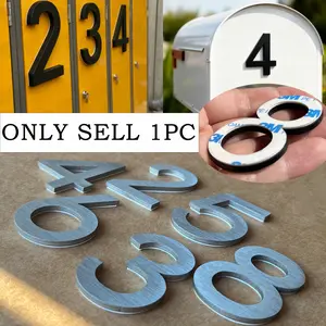 1pc Black/Silver 6cm/2.36in Self Adhesive House Number Stickers 0.3cm Thick Stainless Steel Door Number Signs For Mailbox Lockers Home Room Metal Address Sign House Number Plate
