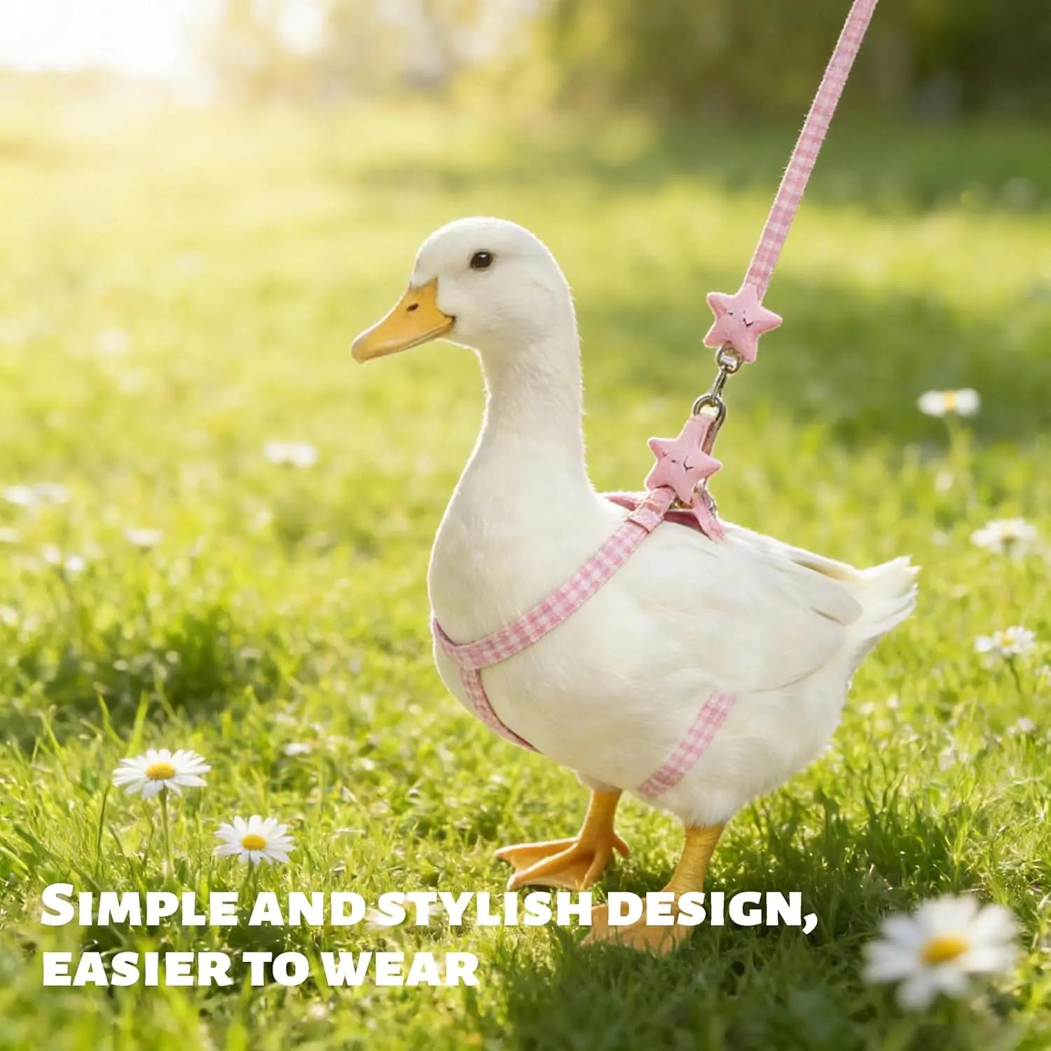 Two-Piece Adjustable Chicken Harness And Leash Set, Comfortable Duck Harness And Leash (Suitable for Real Ducks), Upgraded Easy-To-Wear Chicken Vest, Goose Leash with Cute Star Pattern (Blue, Pink)