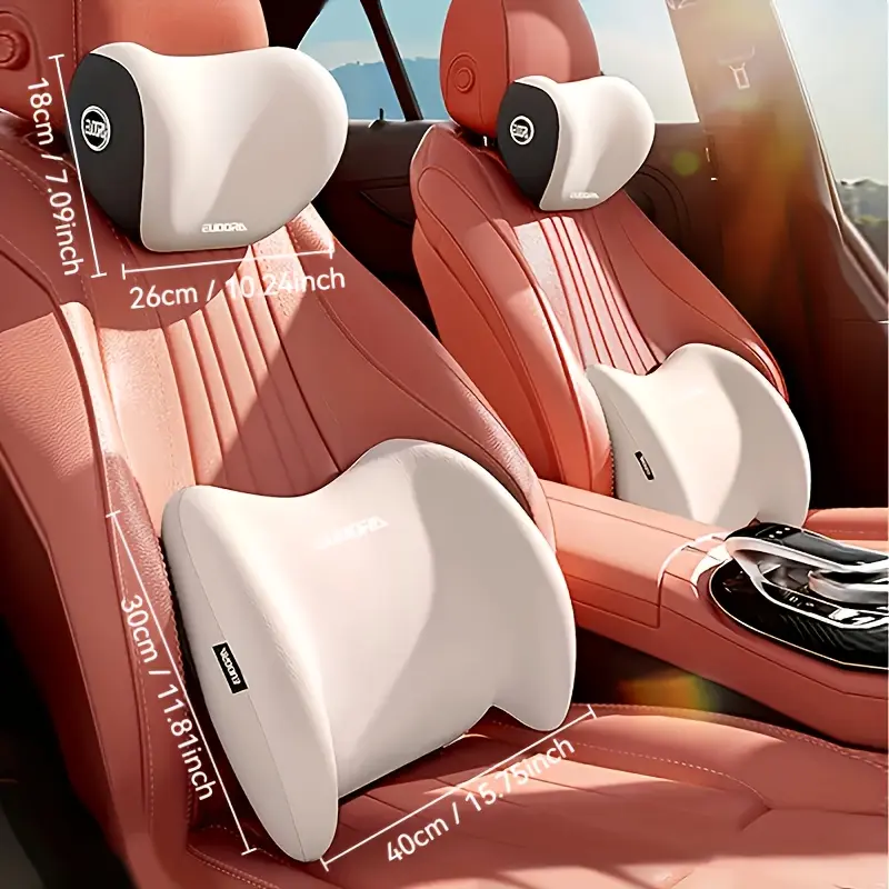 Headrest and Lumbar Cushion Set, Autumn/Winter, Ergonomic Fit, High-Density Foam Filling, Comfortable for Long Trips, Includes 1 Headrest + 1 Lumbar Cushion