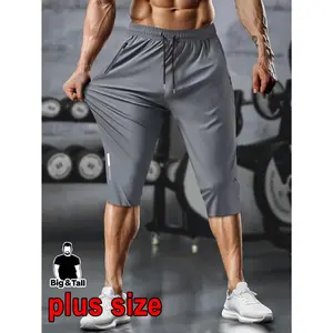 Plus Size Men's Quick Dry Straight Leg Pants, High Elastic Breathable Athletic Joggers with Zipper Pockets & Reflective Strips, Lightweight Workout Trousers for Gym Running Outdoor Daily Wear