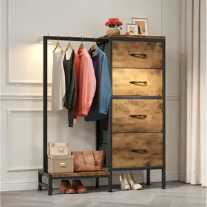 Garvee Multi-Drawer Dressers with Hanging Rack, Open Shelf, Fabric Drawers, Charging Station, LED Lights, Wooden Top; 4 or 6 Drawer Options; Available in Retro Brown, Black, White; Ideal for Bedroom, Living Room, Hallway