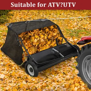 GARVEETow-Behind Lawn Sweeper with Large Capacity, Heavy-Duty Design, Adjustable Sweeping Height, and Convenient Dumping Rope for Efficient Leaf and Grass Collection